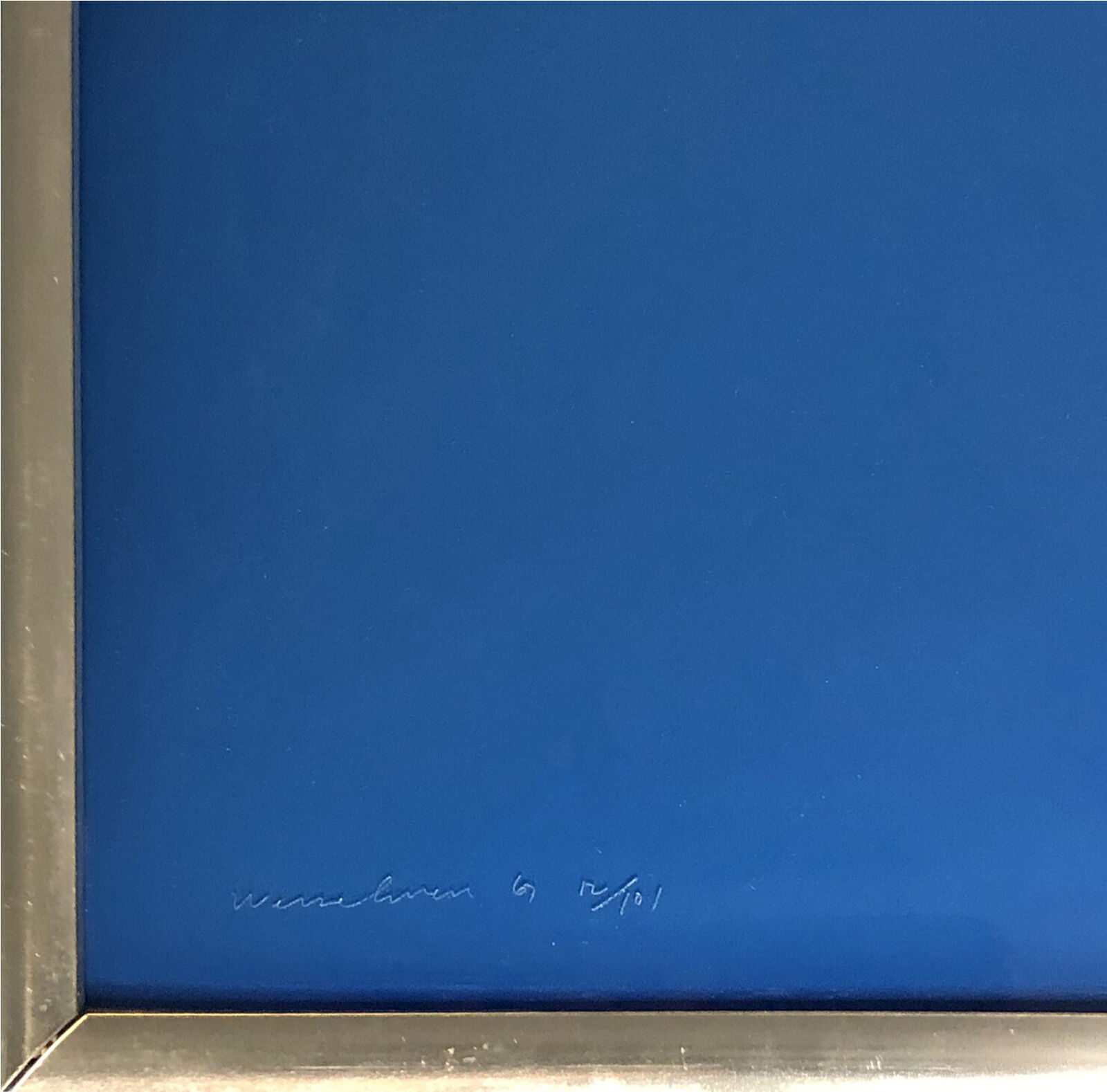 A painting of a woman's foot on a blue background.