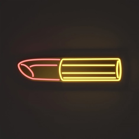 Artwork by Tom Wesselmann, Golden Lipstick, Made of LED neon artwork with energy-efficient tubing on mirror backing 