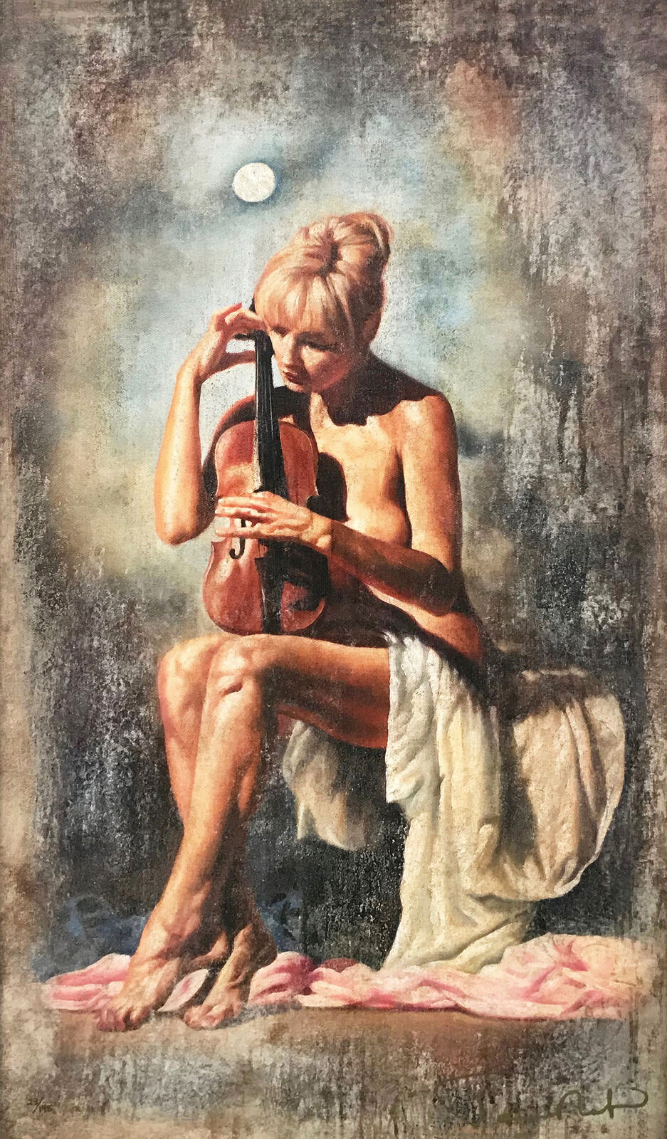 A painting of a woman playing a violin.