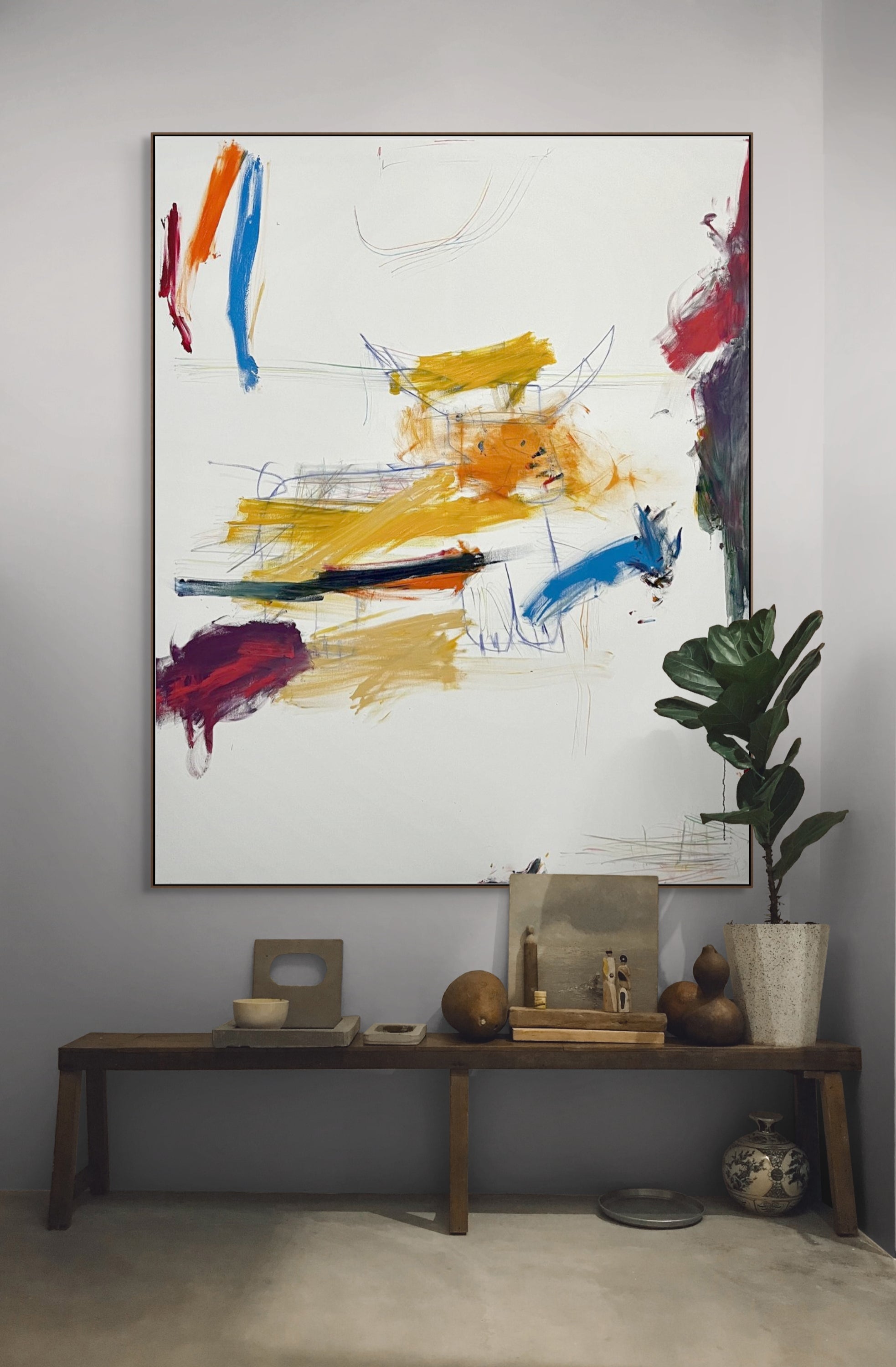 Artwork by Tommaso Fattovich, Bull Chasing Blue Rabbit, Made of Oil and pencil on canvas 