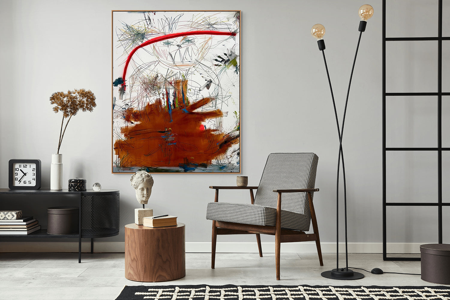 A painting with a red circle in the middle of it.