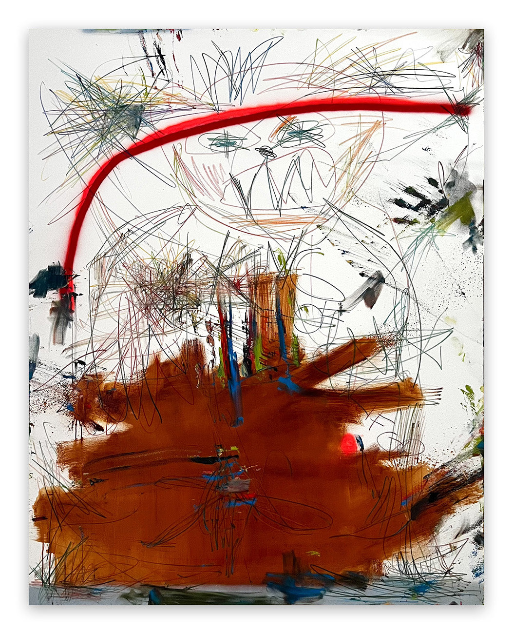 A painting with a red circle in the middle of it.