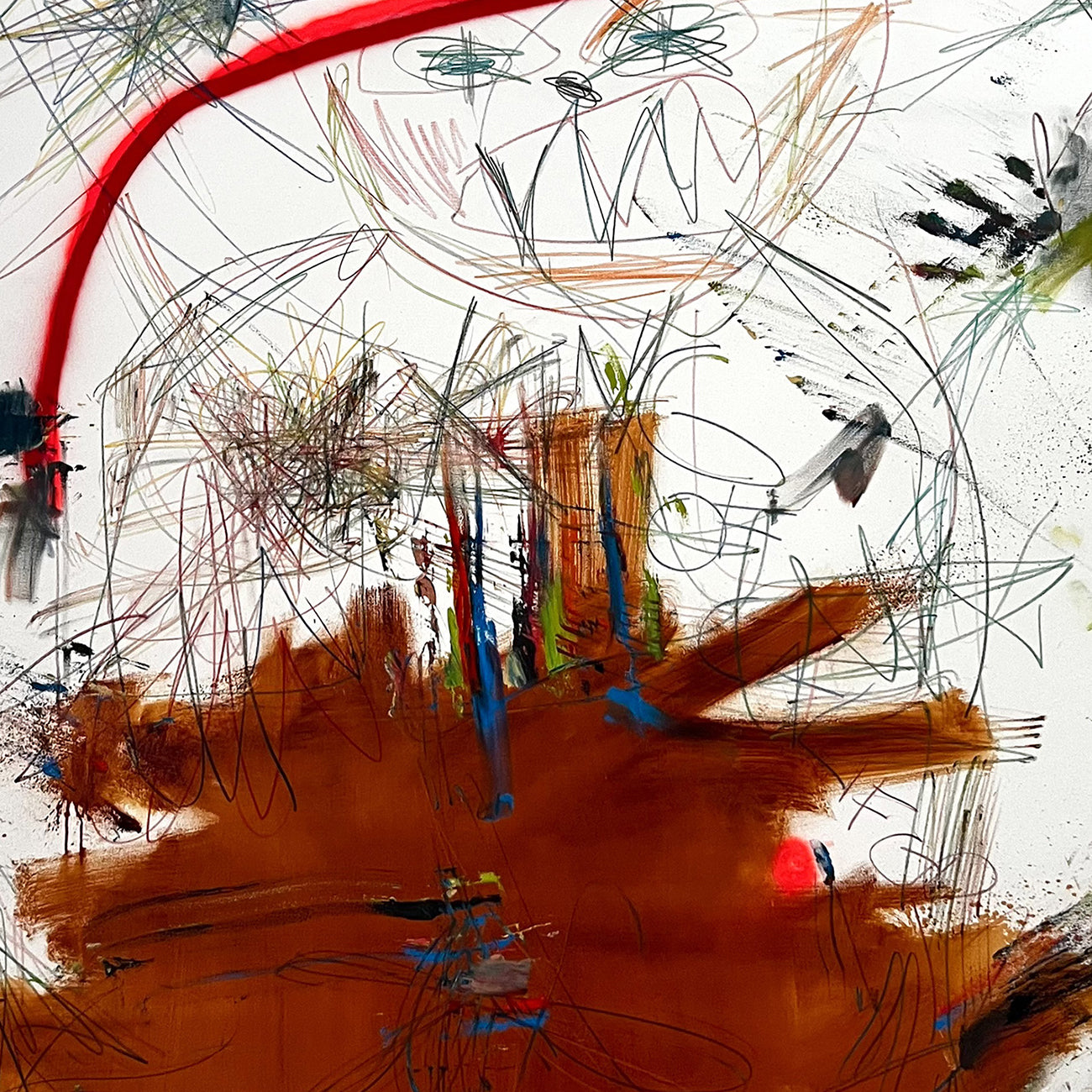 A painting with a red circle in the middle of it.