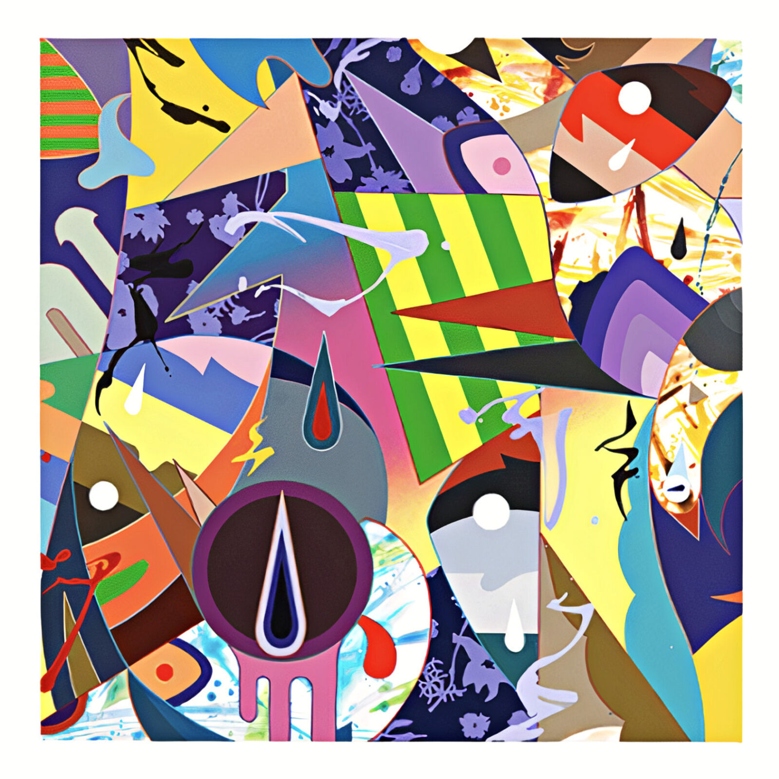 A set of three abstract paintings on a white background.