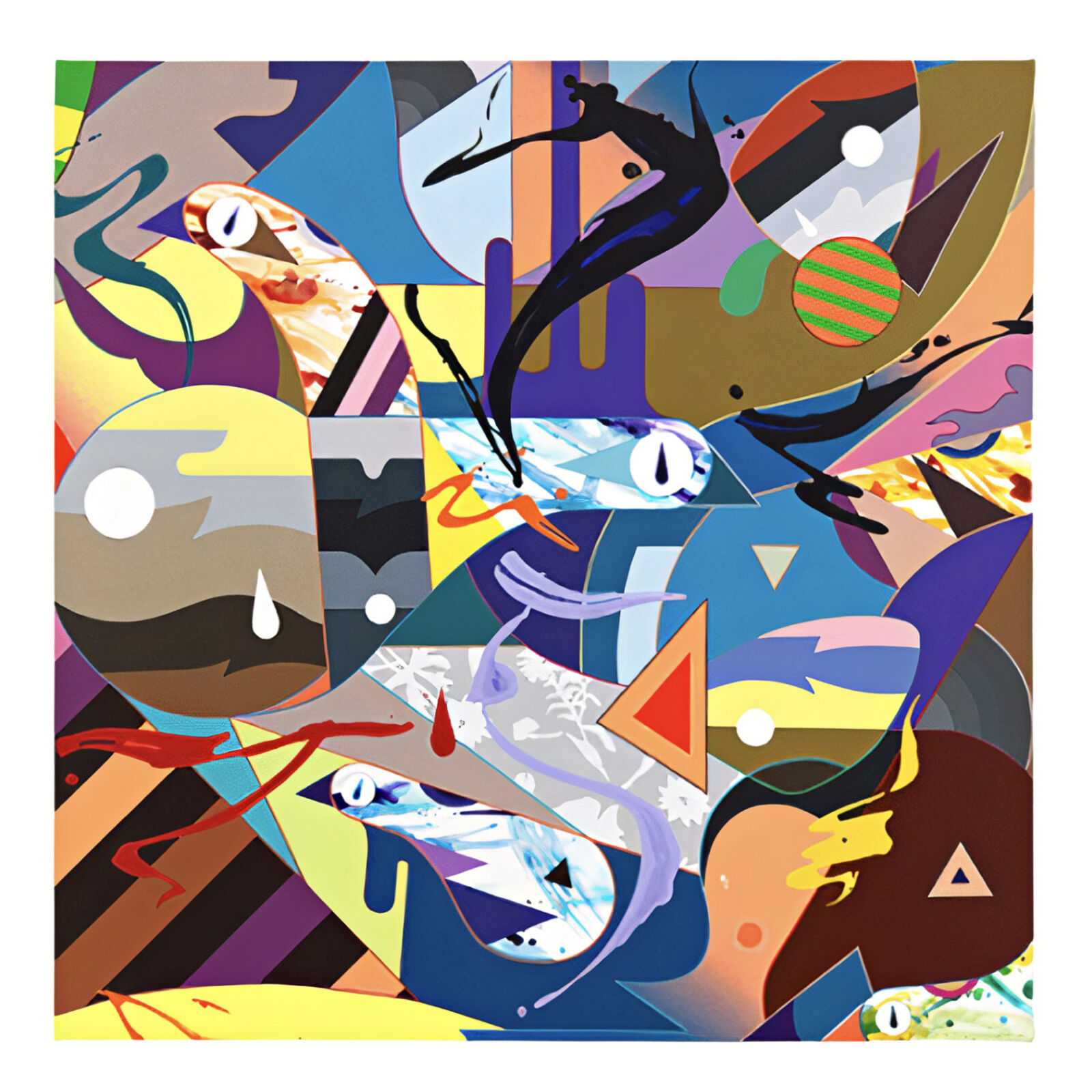 A set of three abstract paintings on a white background.