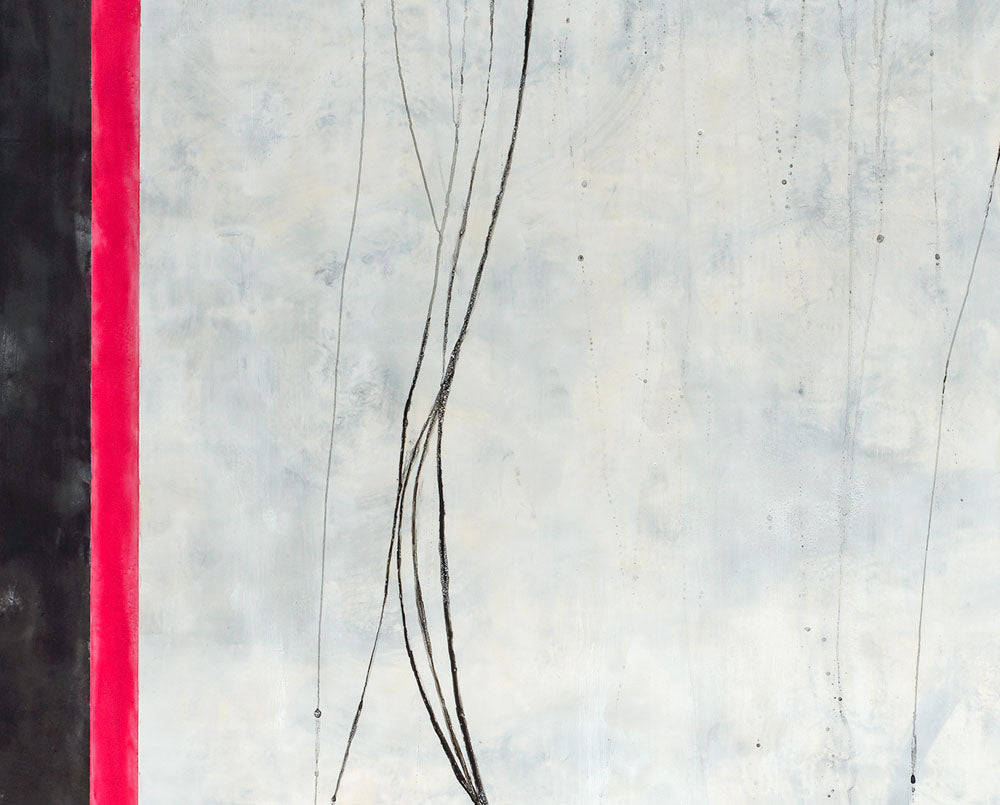 Artwork by Tracey Adams, Why I wake early, Made of Encaustic, oil and collage on panel 