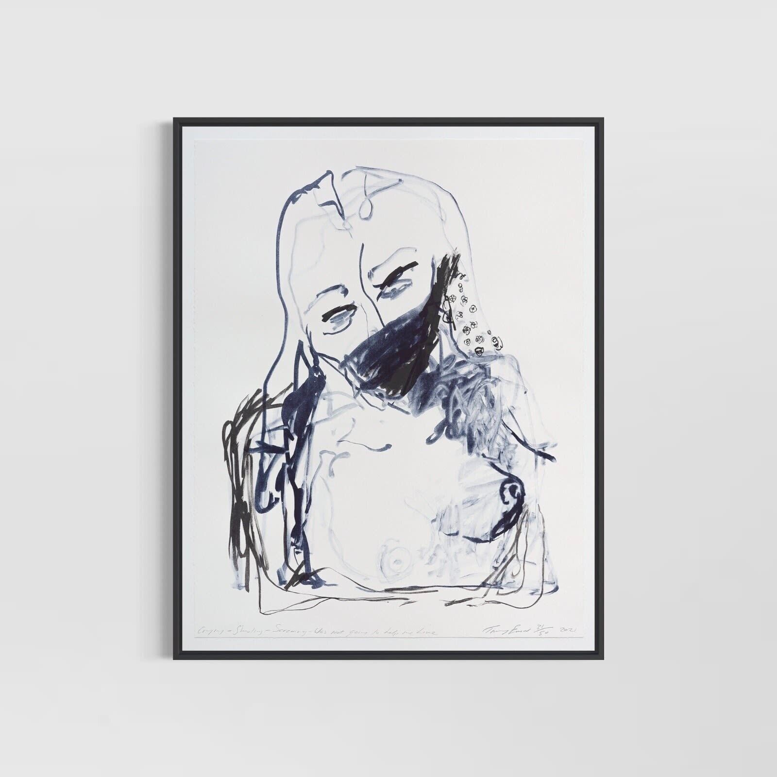 A drawing of a woman with a mask on her face.