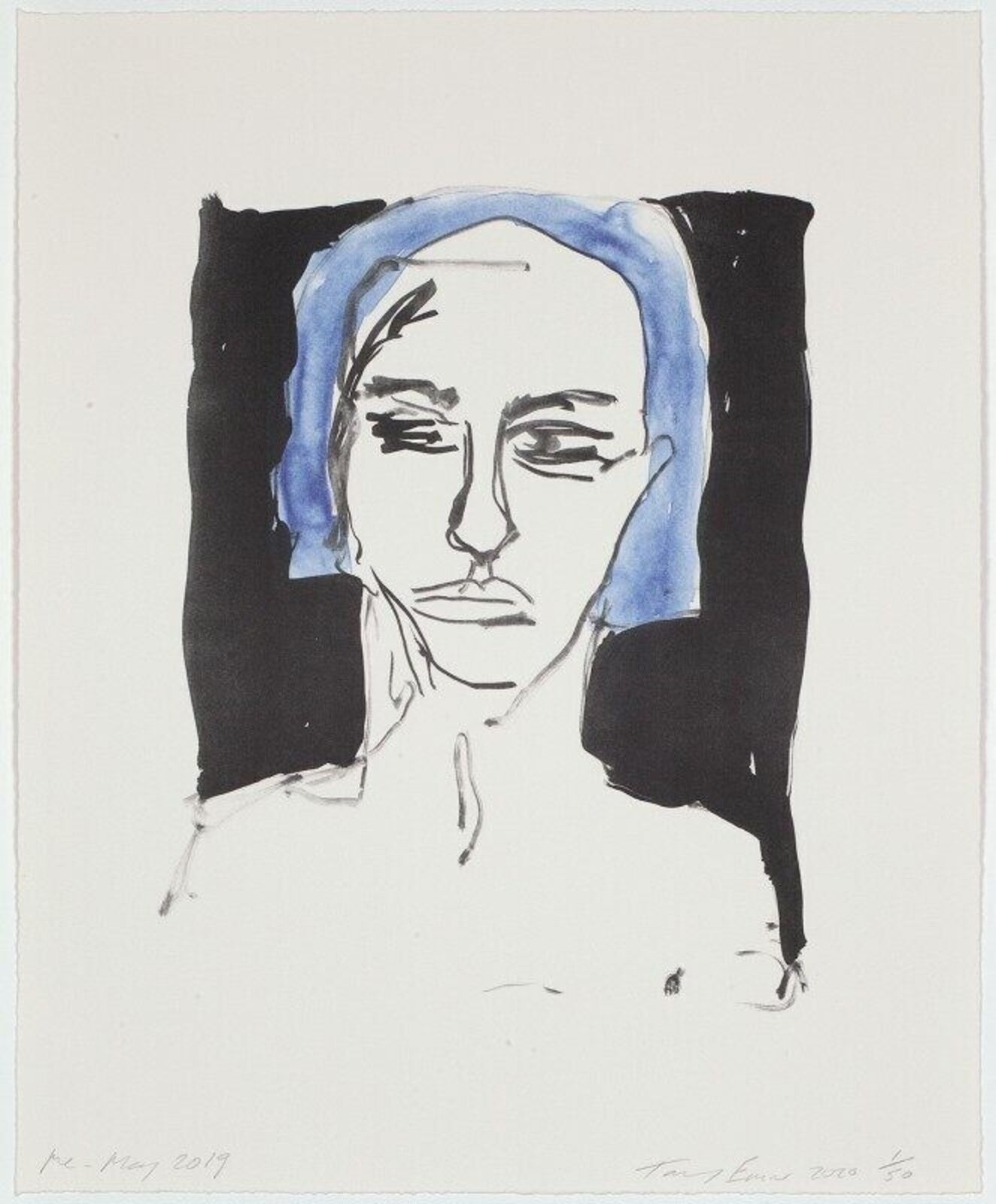 Artwork by Tracey Emin, Me - May 2019, Made of 2 colour lithograph on Somerset Velvet Warm White 400gsm 