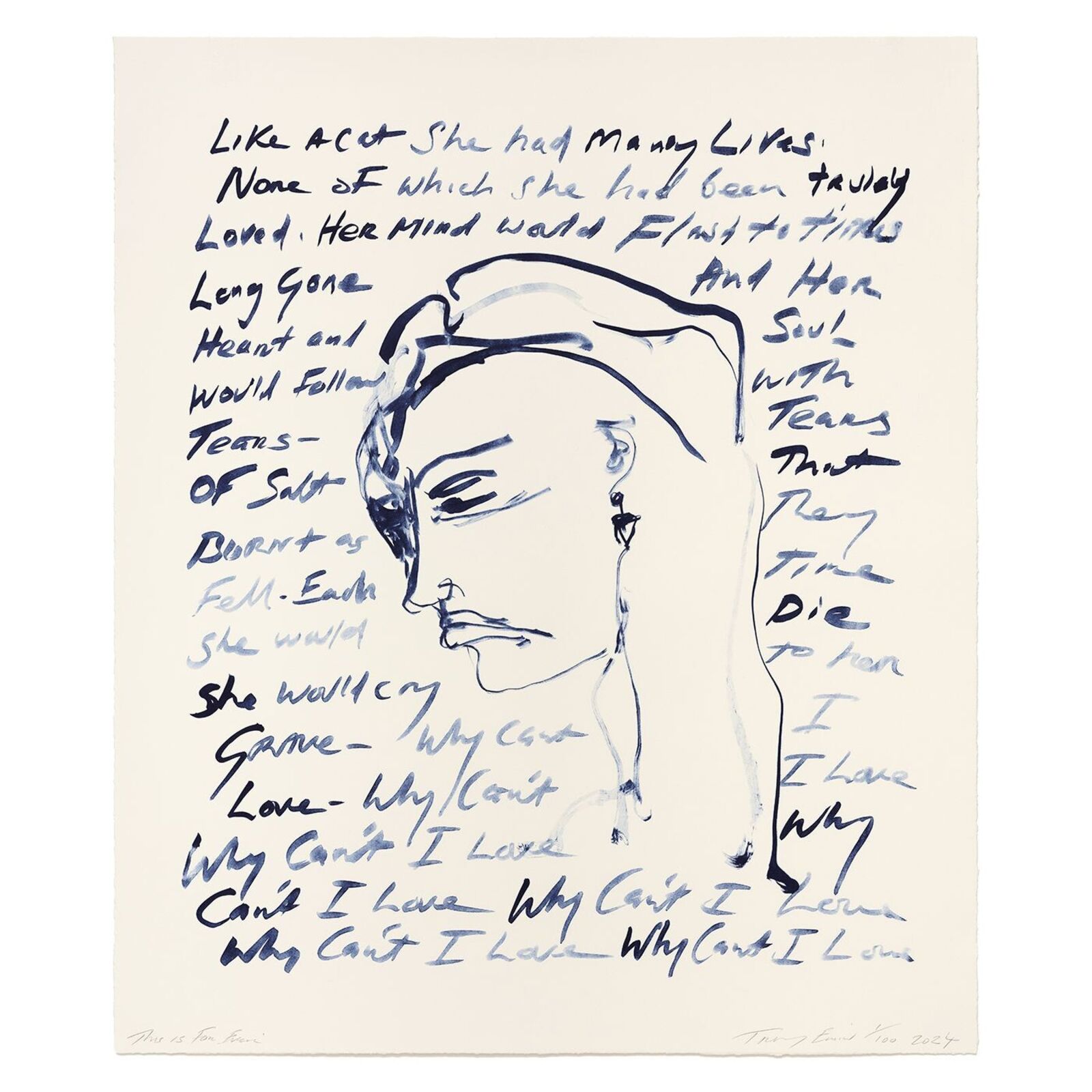 Artwork by Tracey Emin, National Portrait Gallery Portfolio, Made of 1 colour lithograph on Somerset Warm White 400gsm 