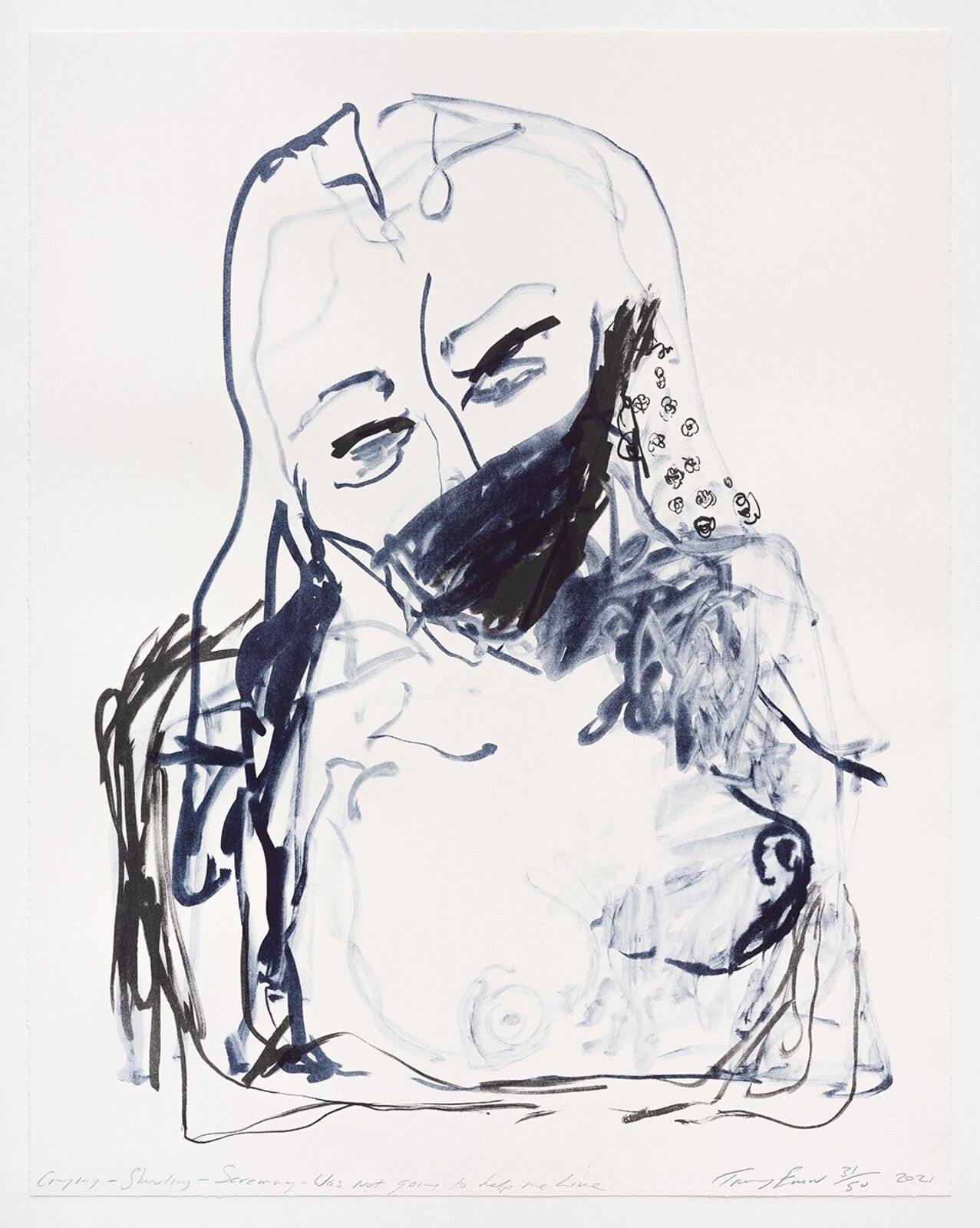 Artwork by Tracey Emin, Crying – Shouting – Screaming – Was Not going to help me Live (from A Journey To Death), Made of Colour lithographs on Somerset Velvet Warm White 400gsm 