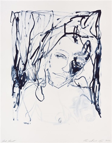 Artwork by Tracey Emin, Hurt Heart, Made of 2 colour lithographs on Somerset Velvet Warm White 400gsm 