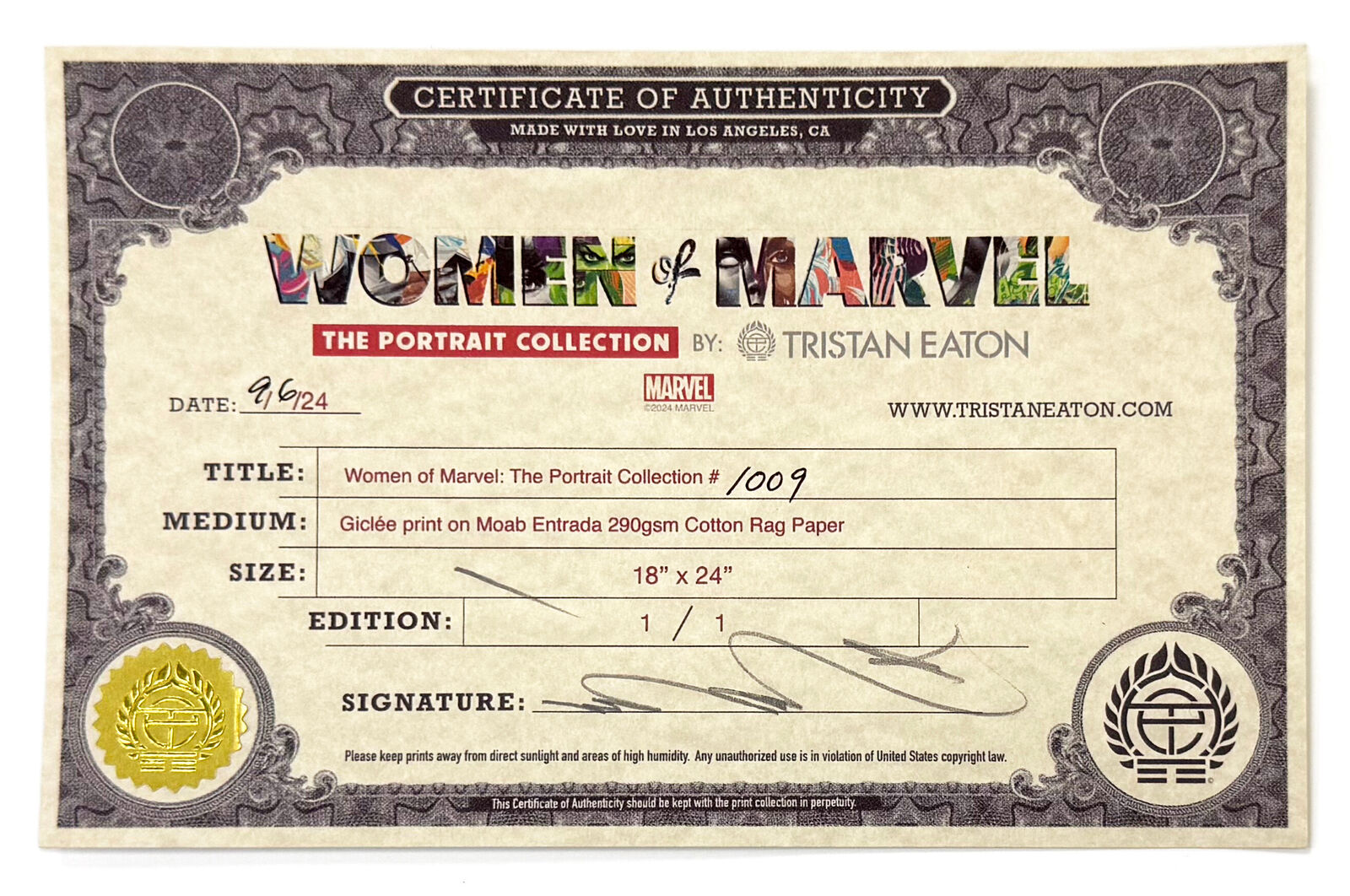 Artwork by Tristan Eaton, Women Of Marvel: The Portrait Collection #1009 (unique 1/1), Made of Giclee On Paper 