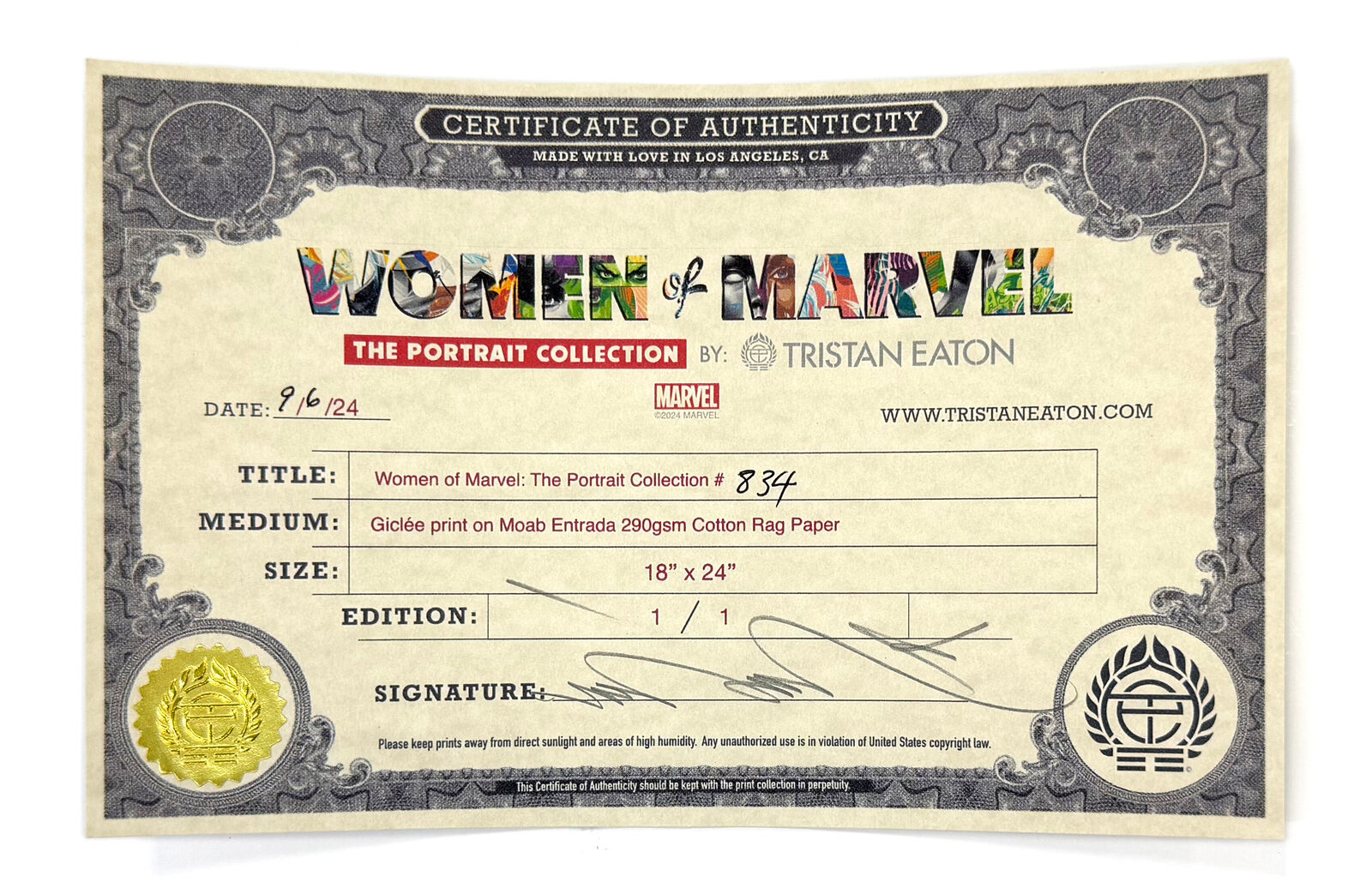 Artwork by Tristan Eaton, Women Of Marvel: The Portrait Collection #834 (unique 1/1), Made of Giclee On Paper 