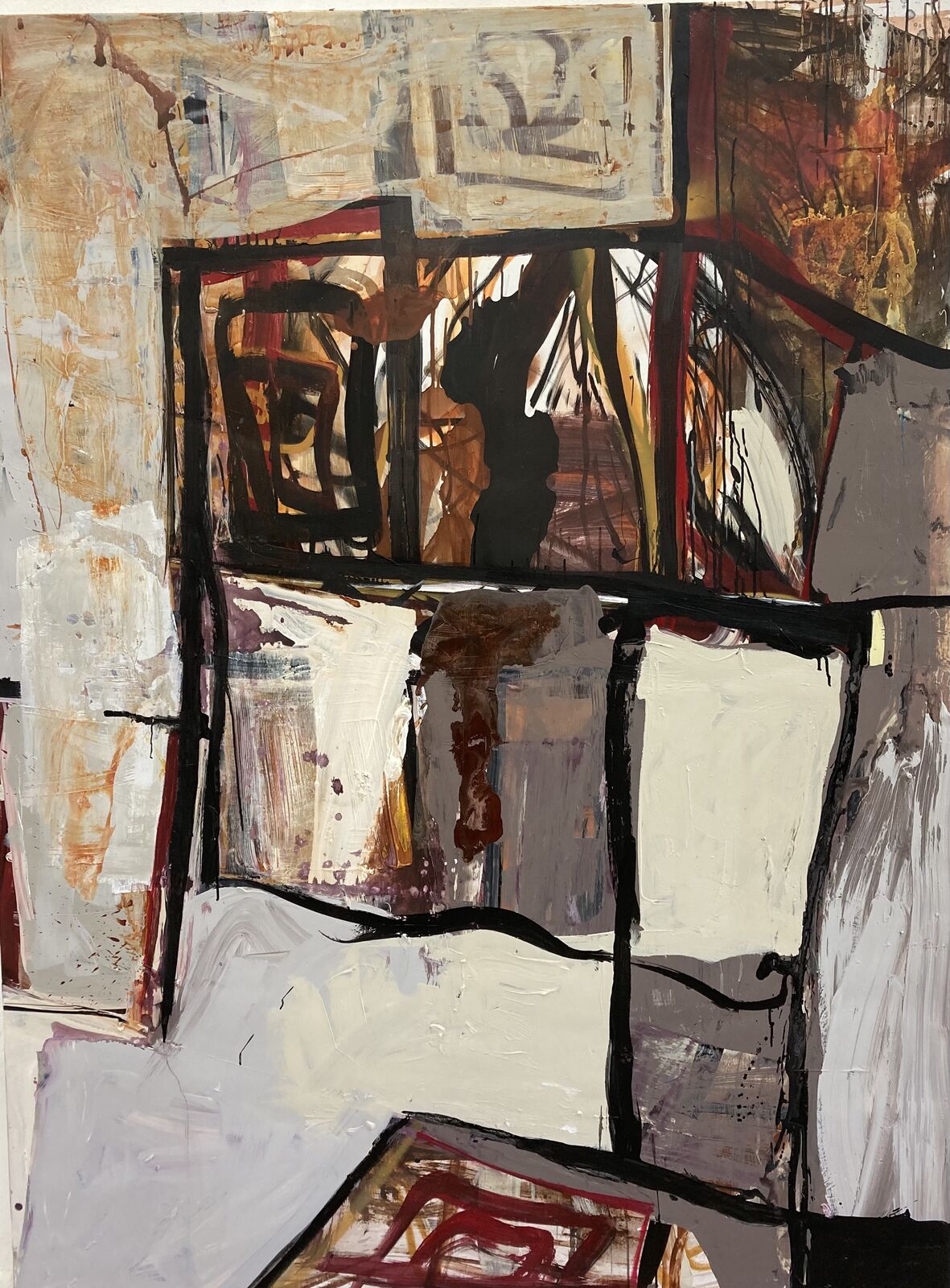 A painting of a room with a table and chairs.