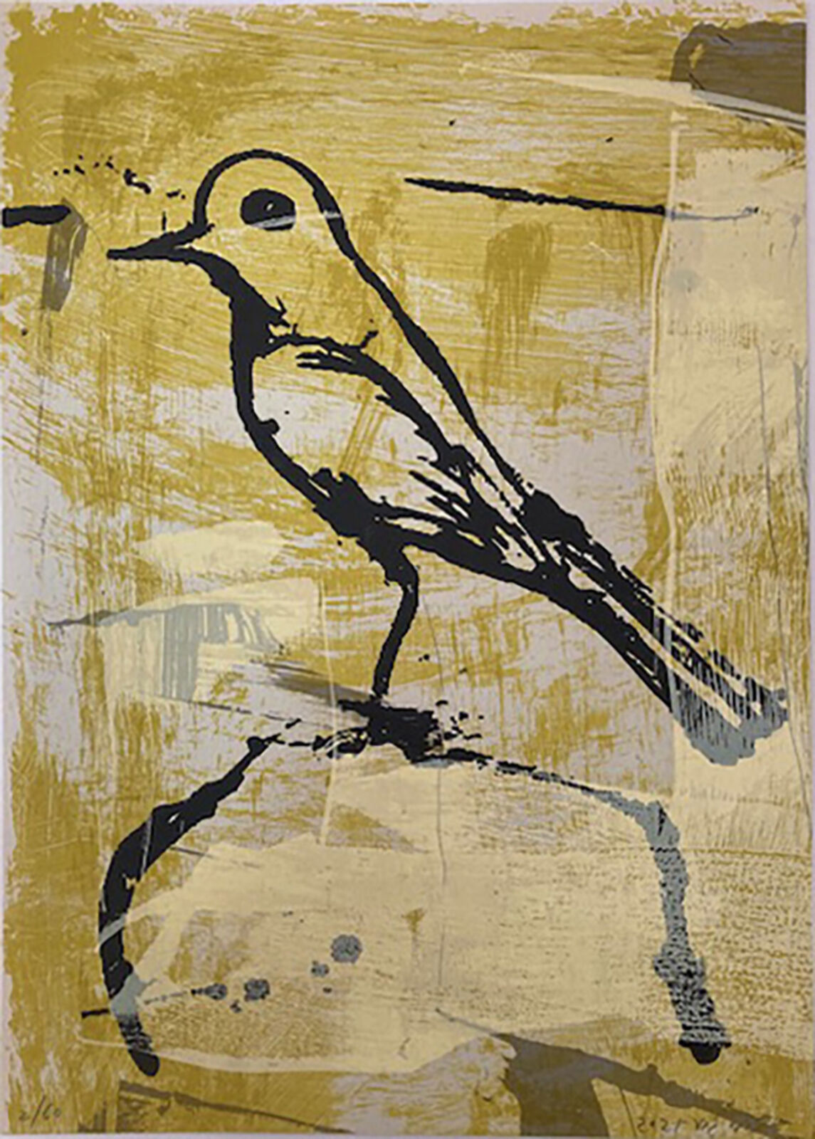 A painting of a bird sitting on top of a rock.