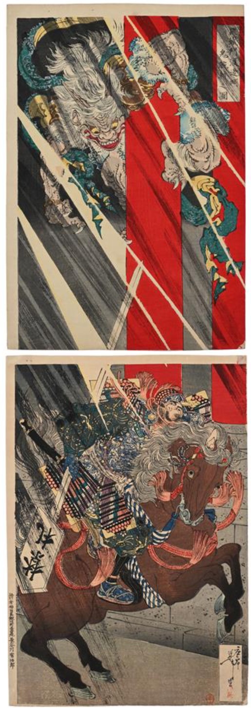 Watanabe no Tsuna Cutting Off the Demon's Arm at Rashomon by Tsukioka Yoshitoshi, 1887