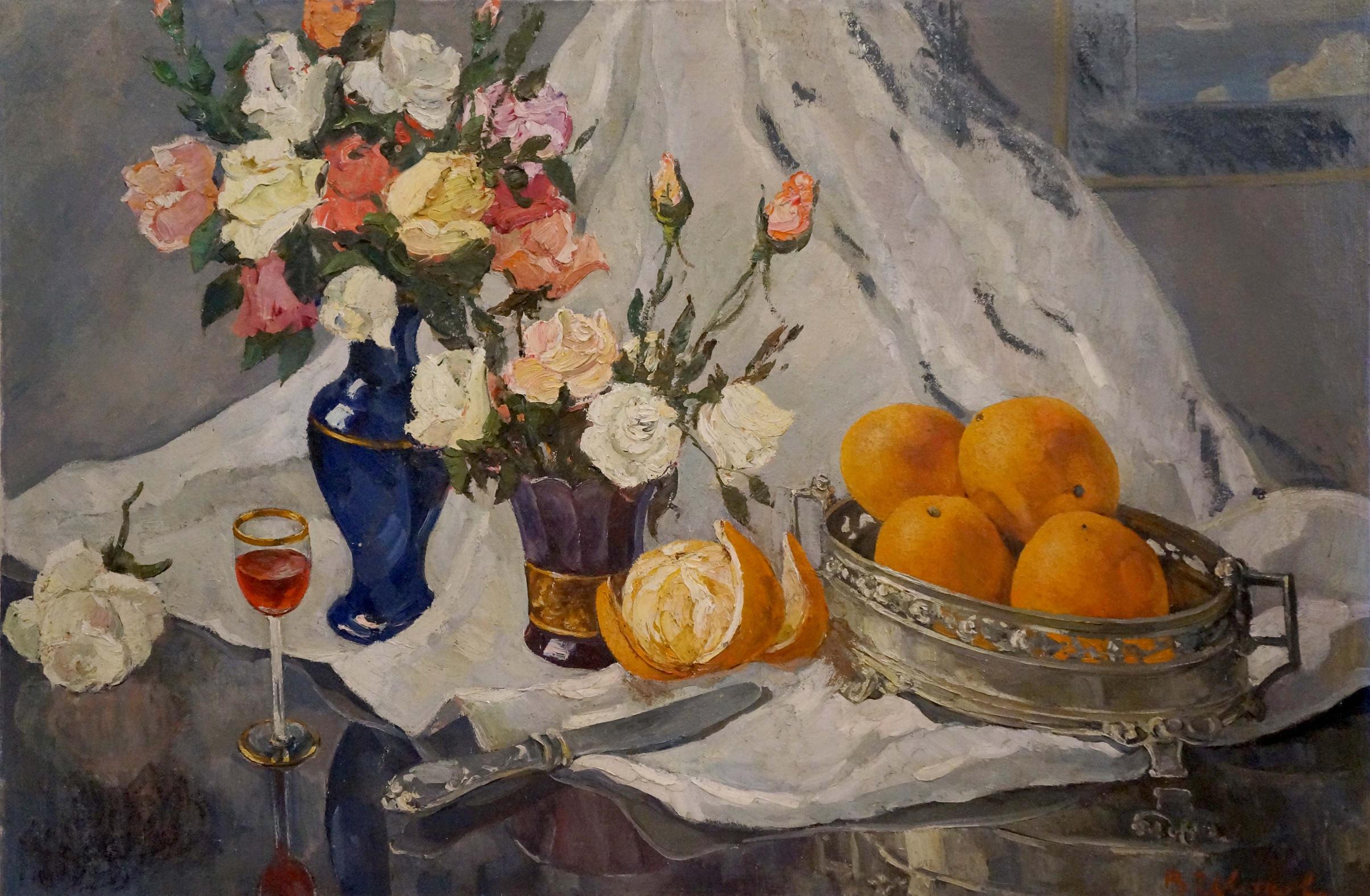 Roses and oranges by Valentina Petrovna Tsvetkova, null