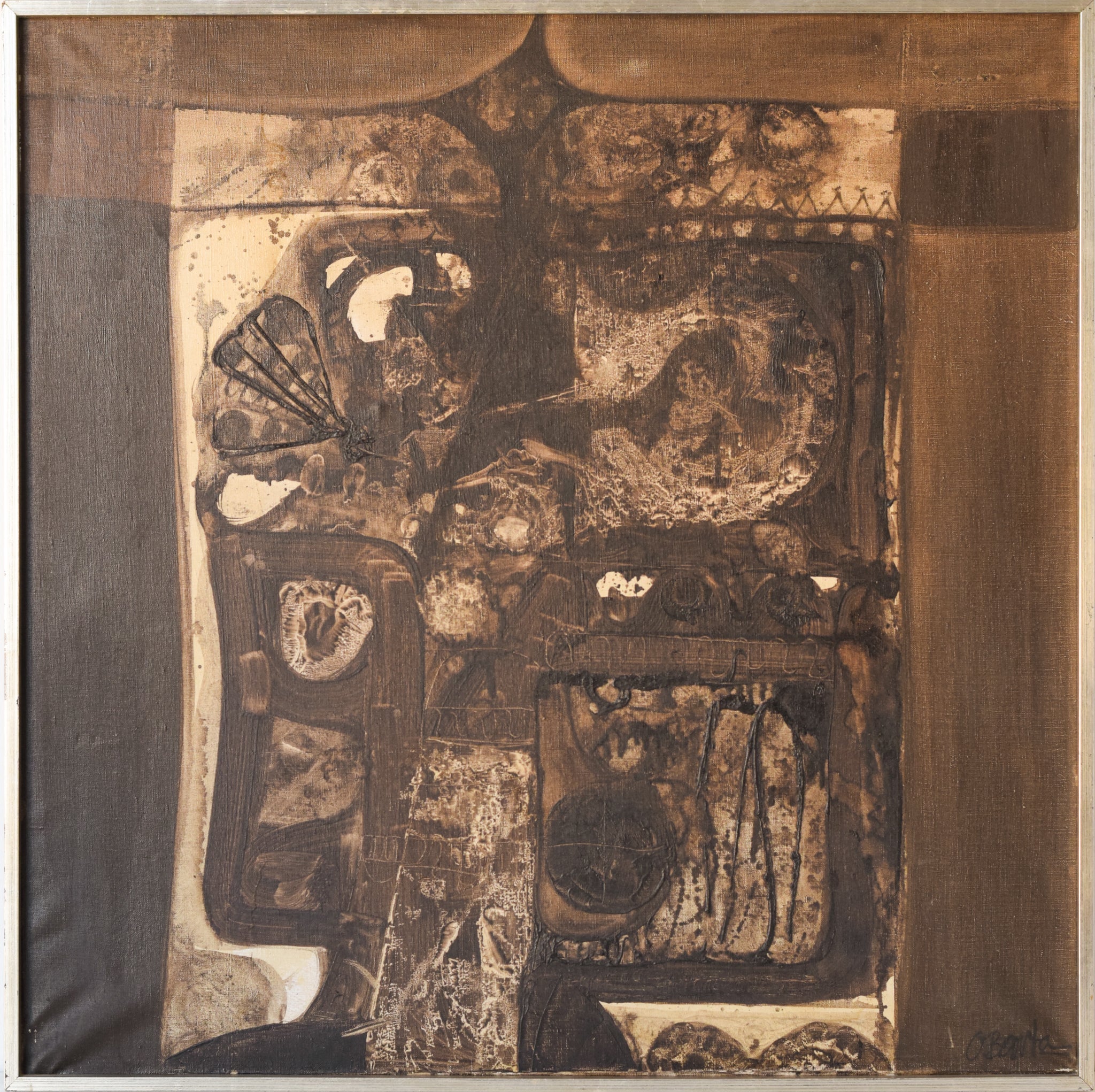 A painting of a room with a lot of different things on it.