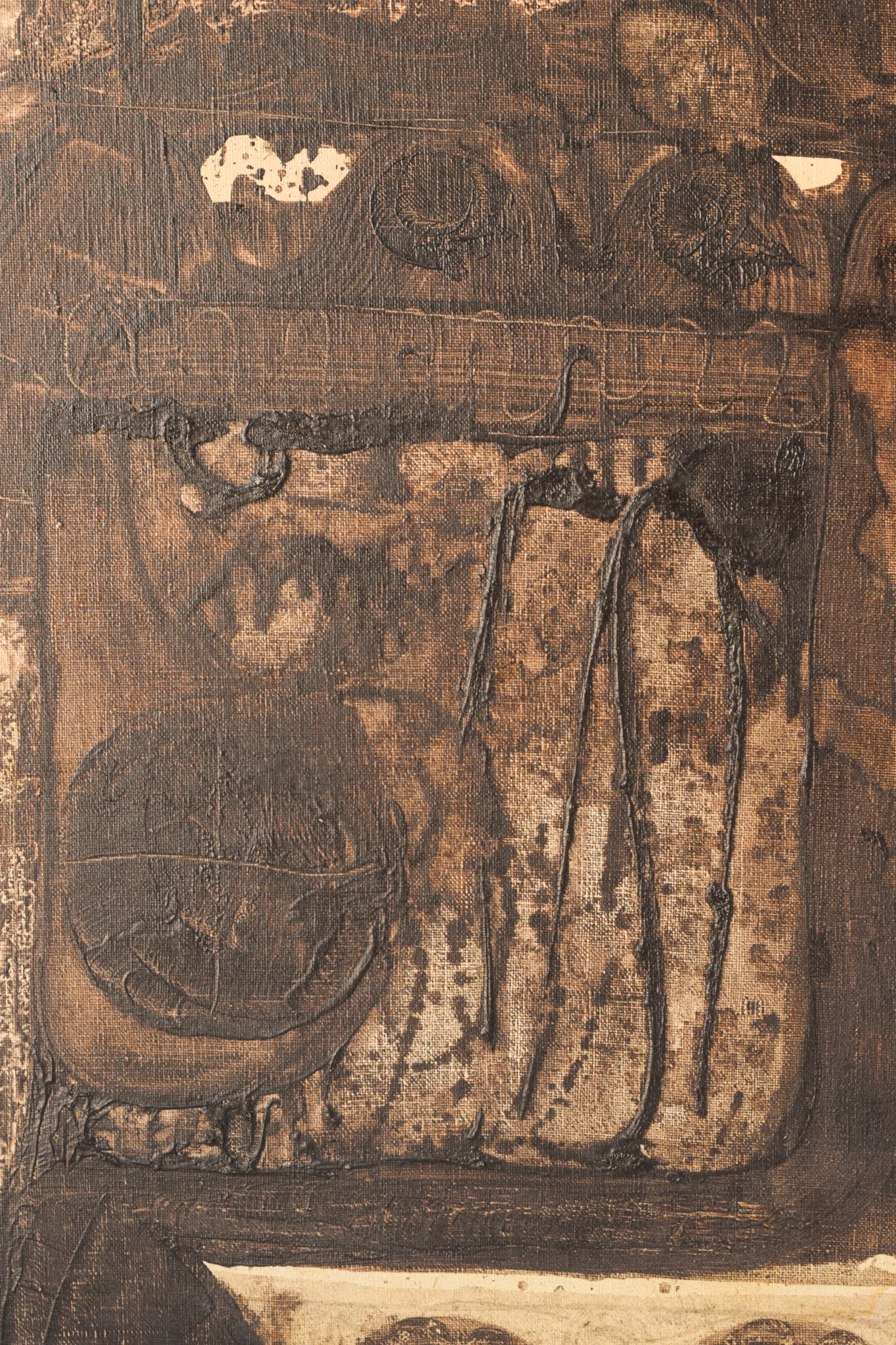 A painting of a room with a lot of different things on it.