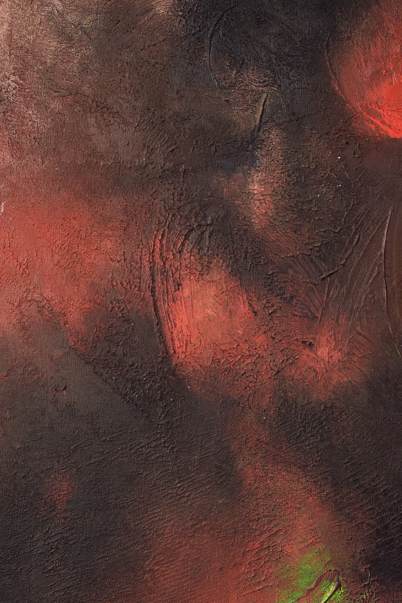 A painting of a red and green abstract painting.