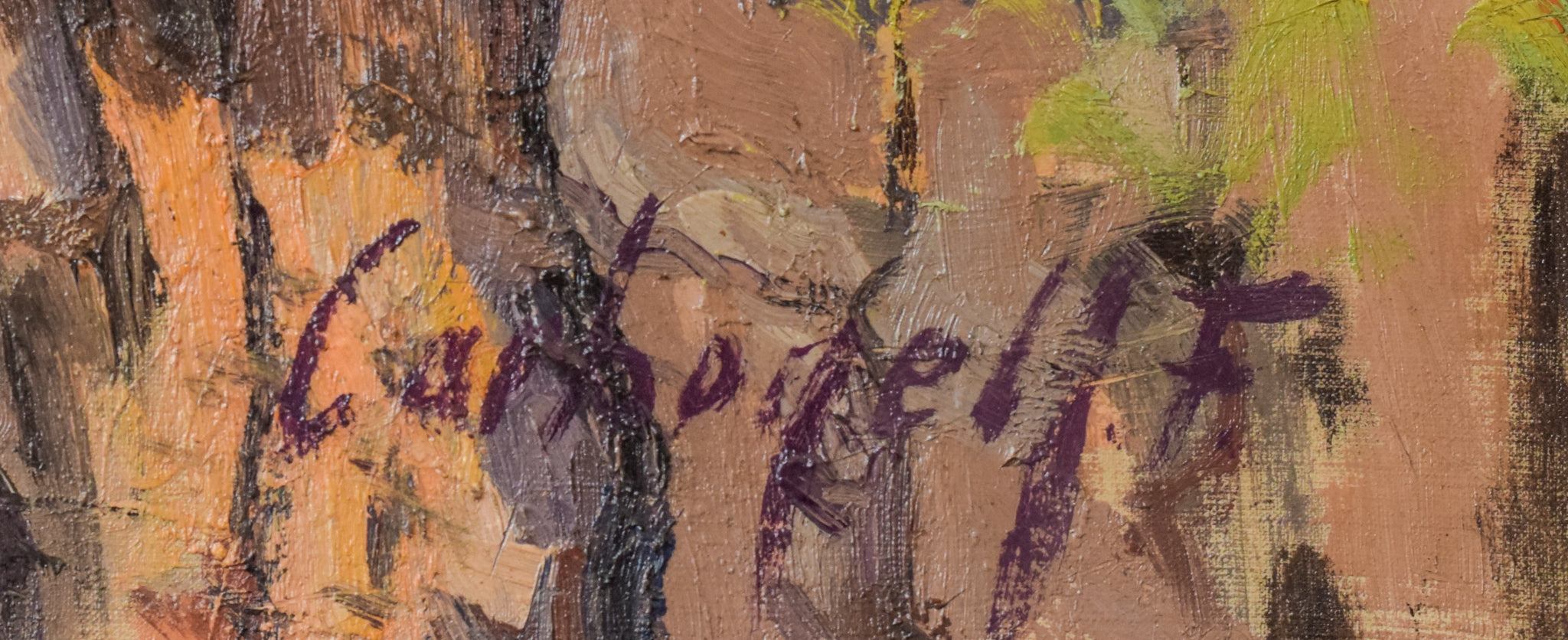 A painting of a landscape with a house on a hill.