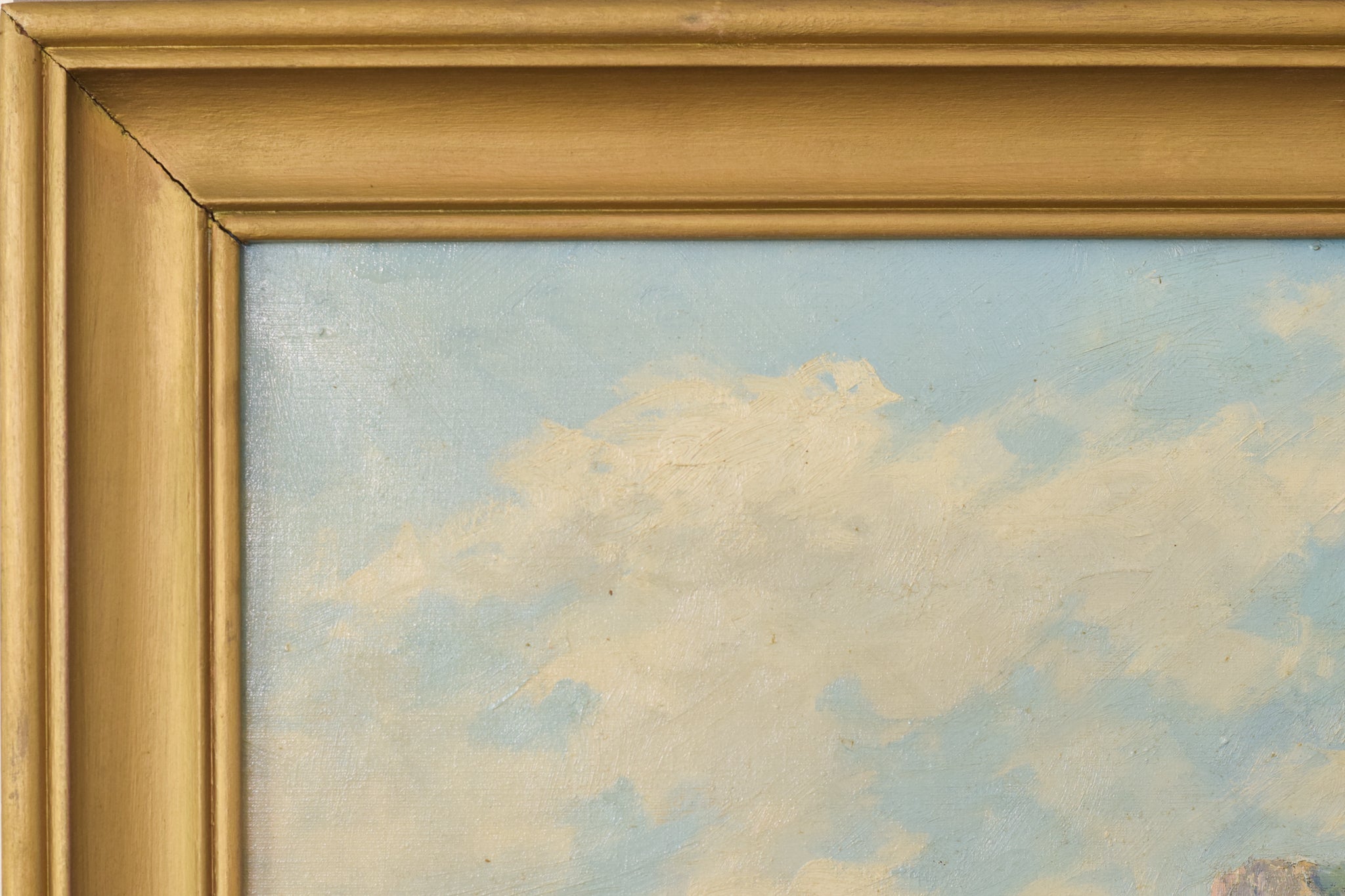 A painting of a landscape with a house on a hill.