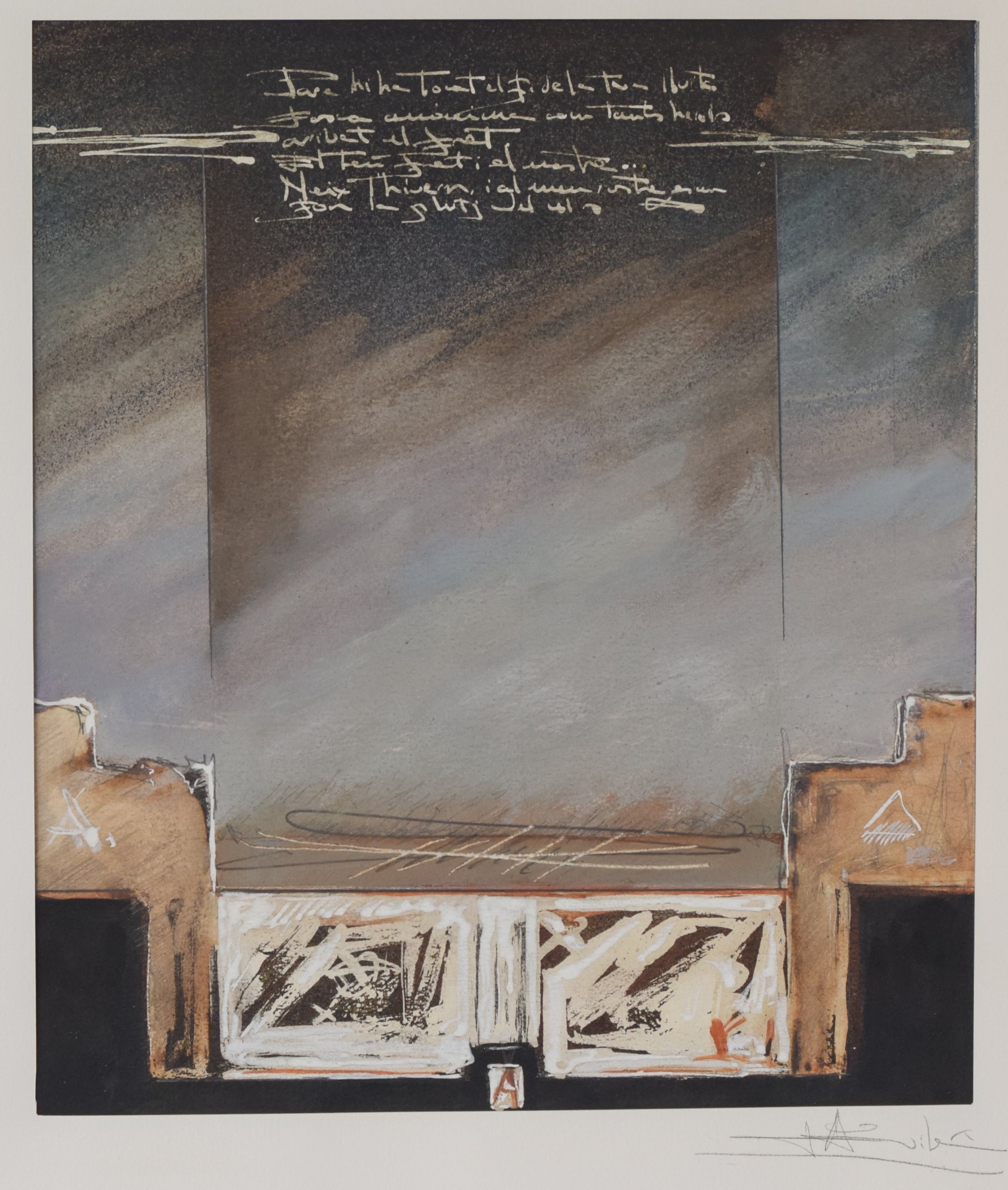 A drawing of a building with a quote on it.