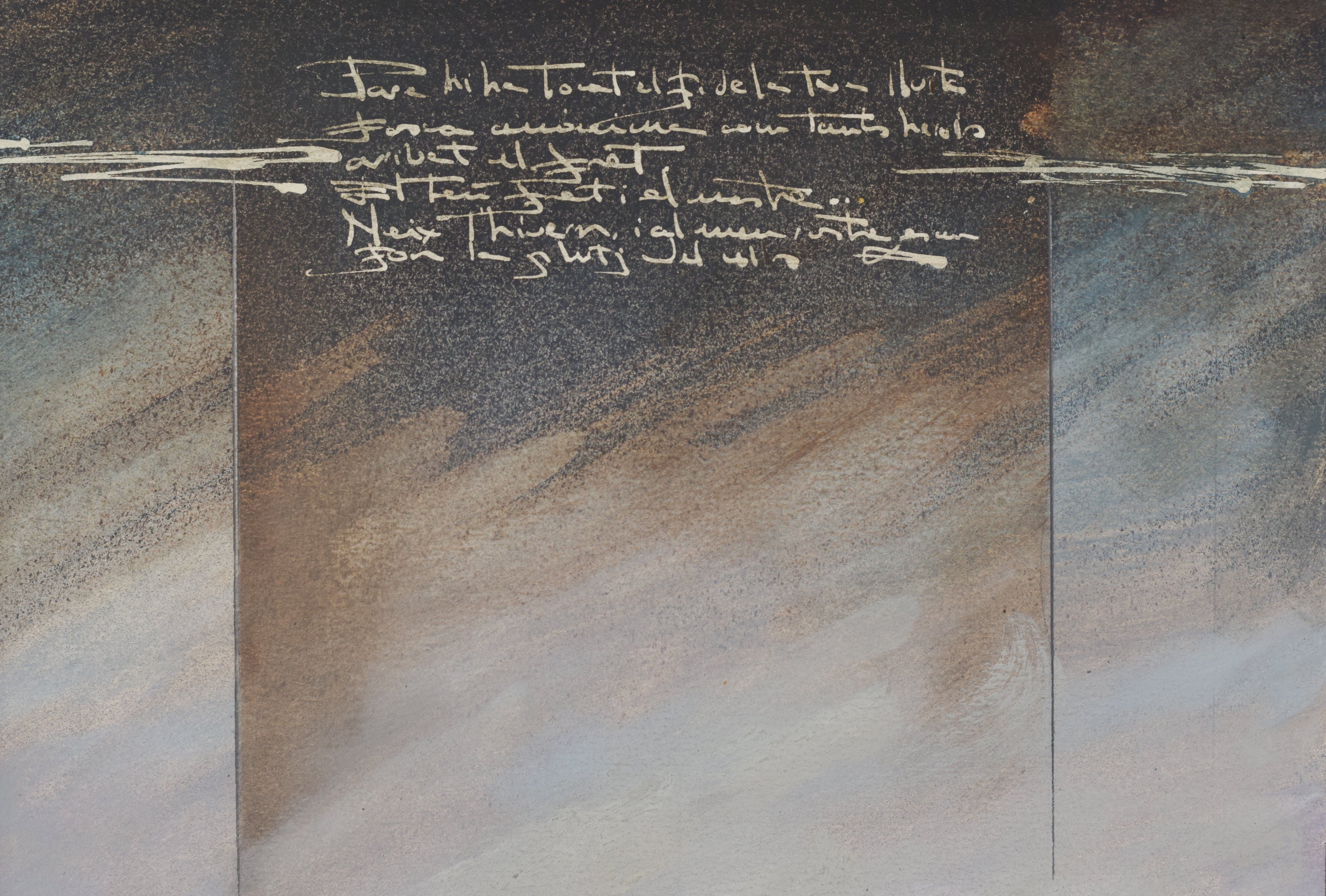 A drawing of a building with a quote on it.