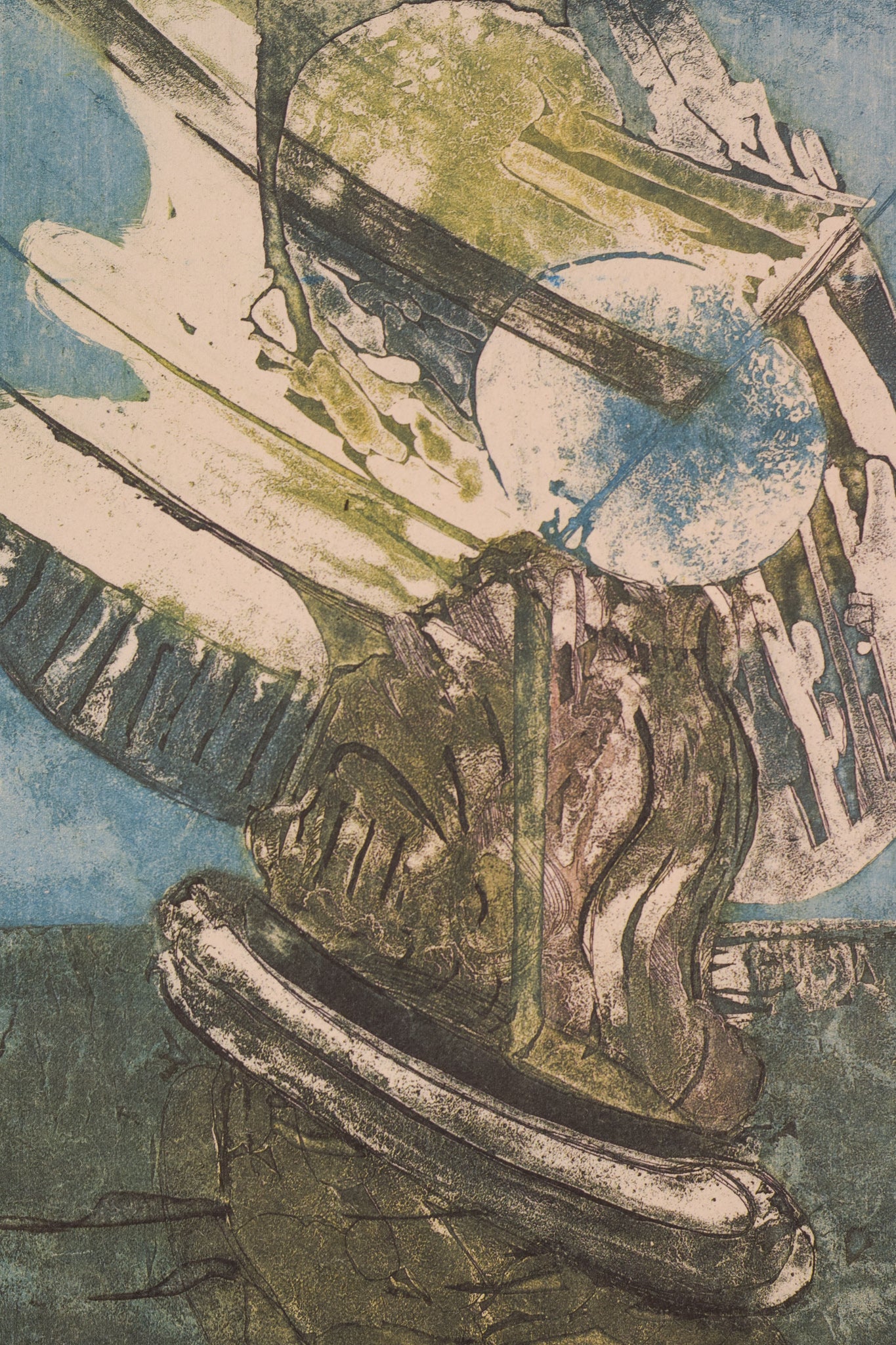 A drawing of a man with a guitar in his hand.