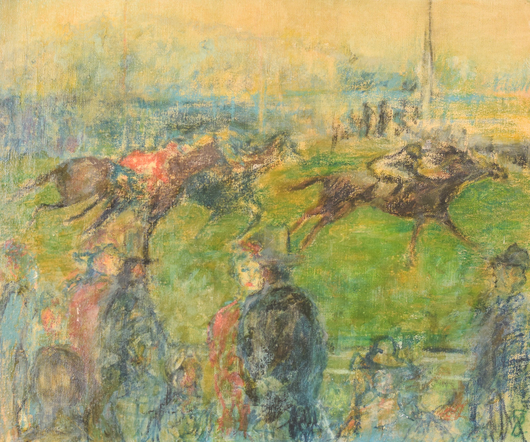 A painting of a group of people watching a horse race.