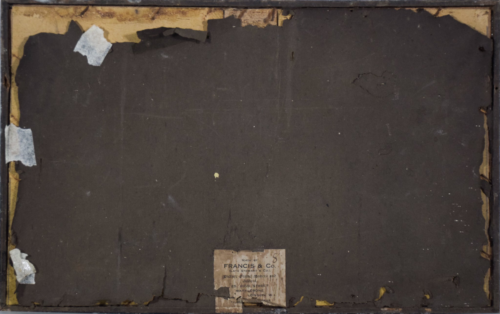 A drawing of a boat docked at a dock with people on it.