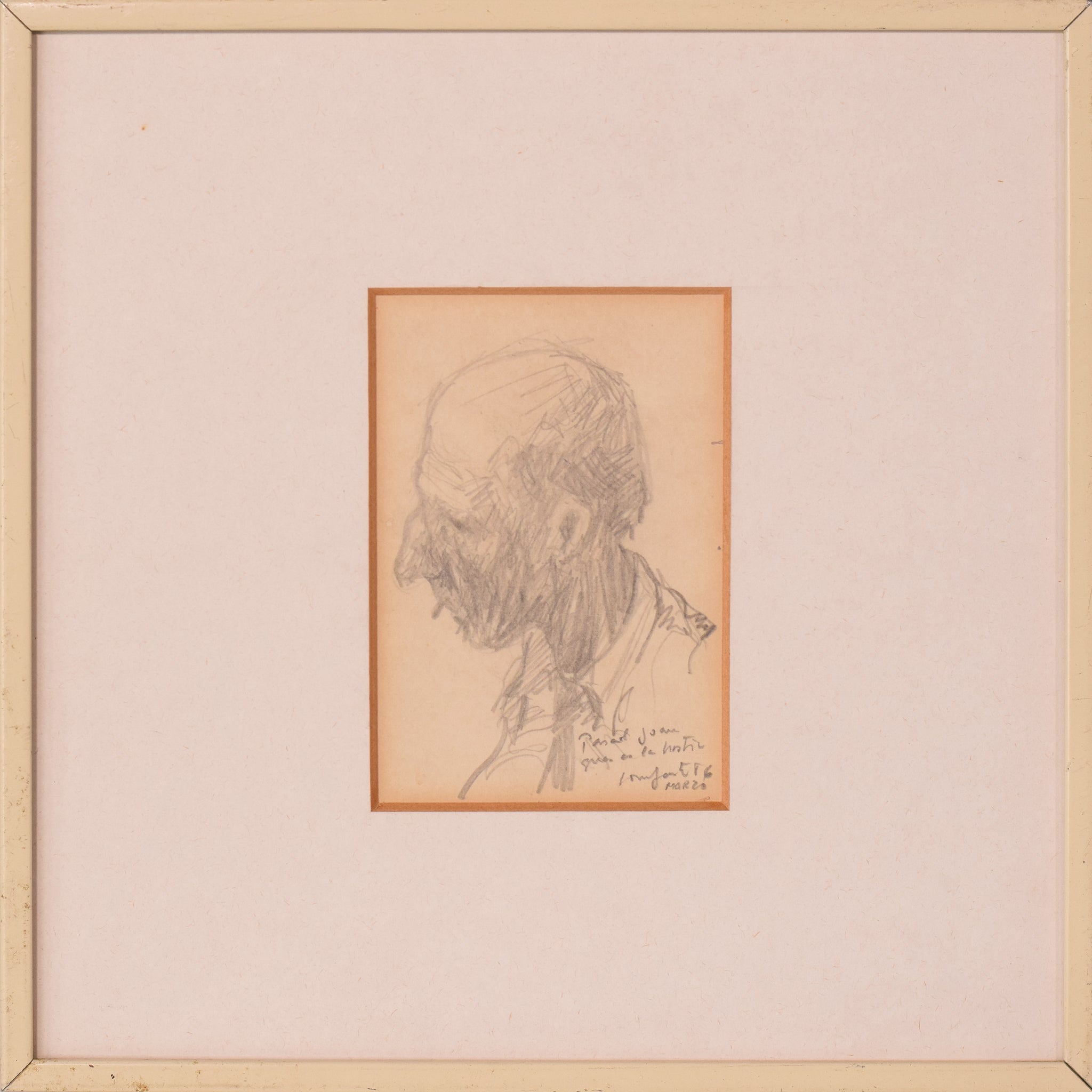 A drawing of a man with a beard and a hat.