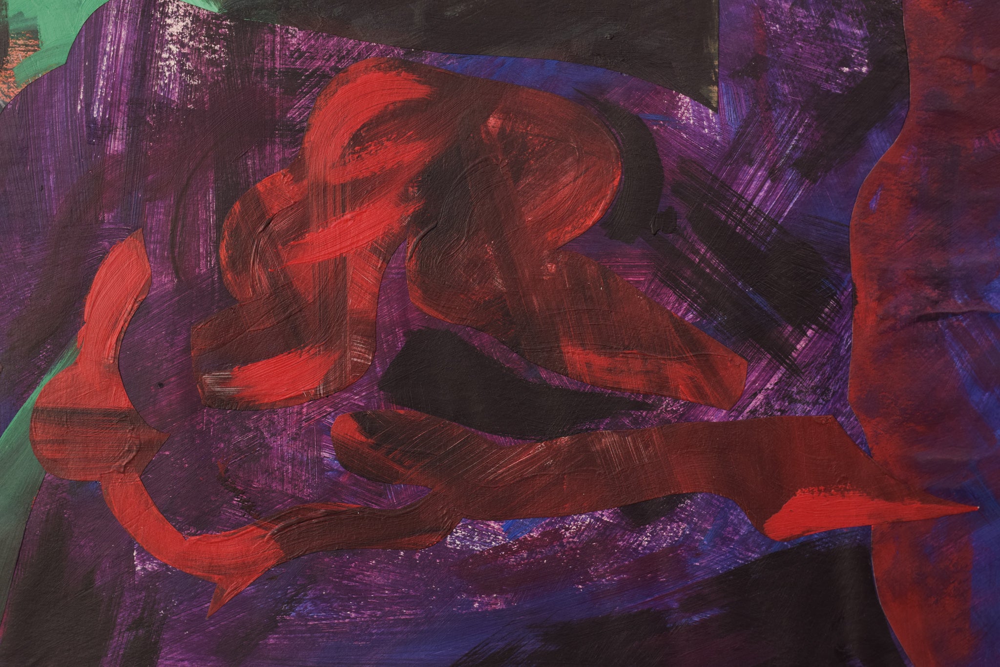 A painting of a woman laying down on a purple surface.