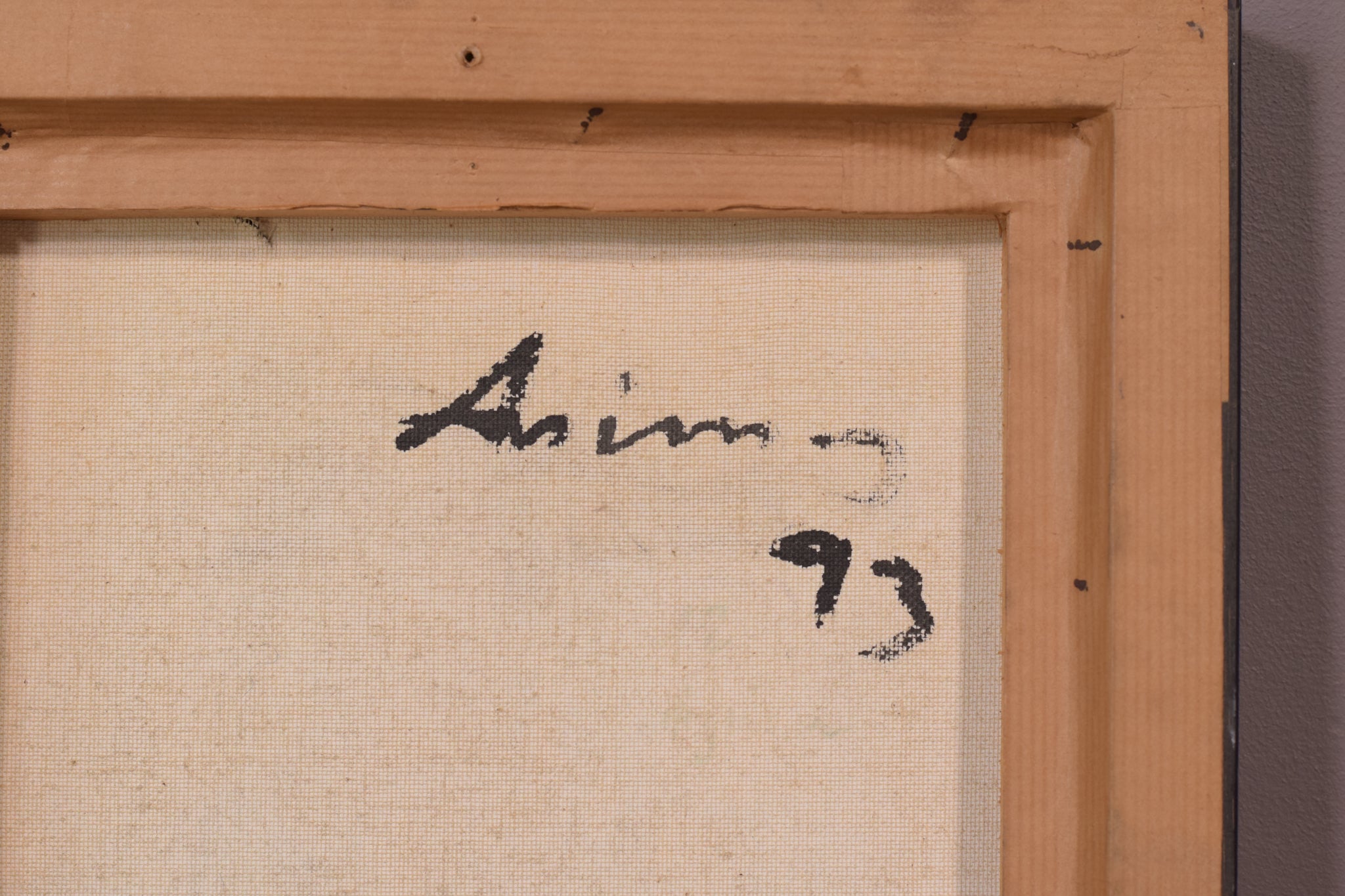 A painting of a piece of paper with a red and blue background.