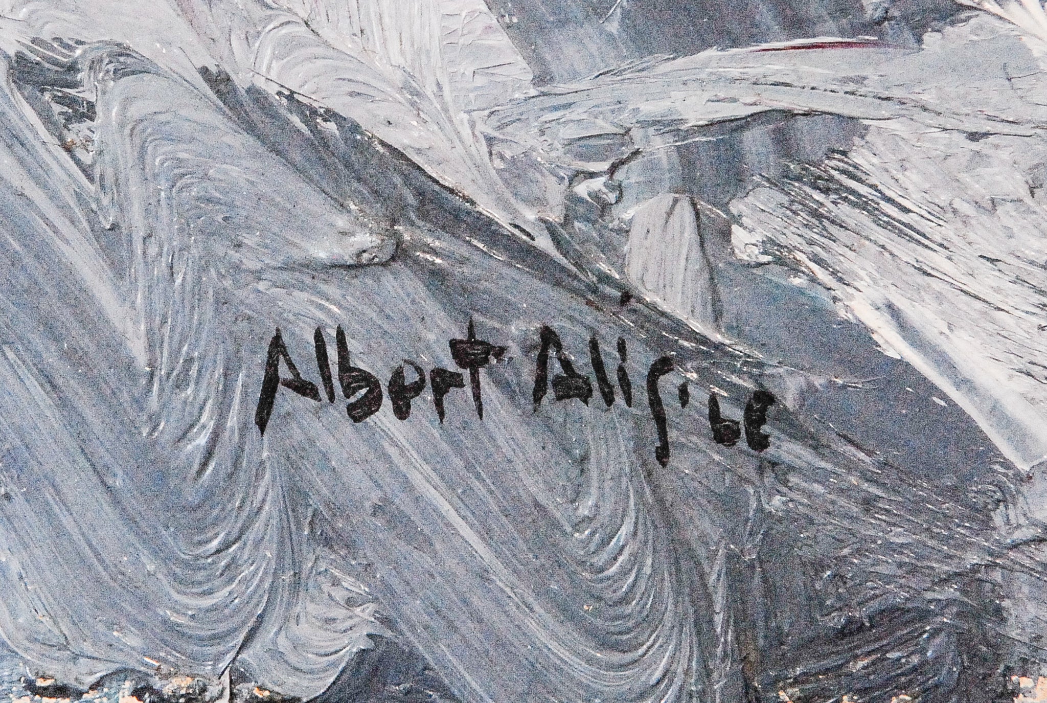 A painting of a snowy landscape with boats in the water.