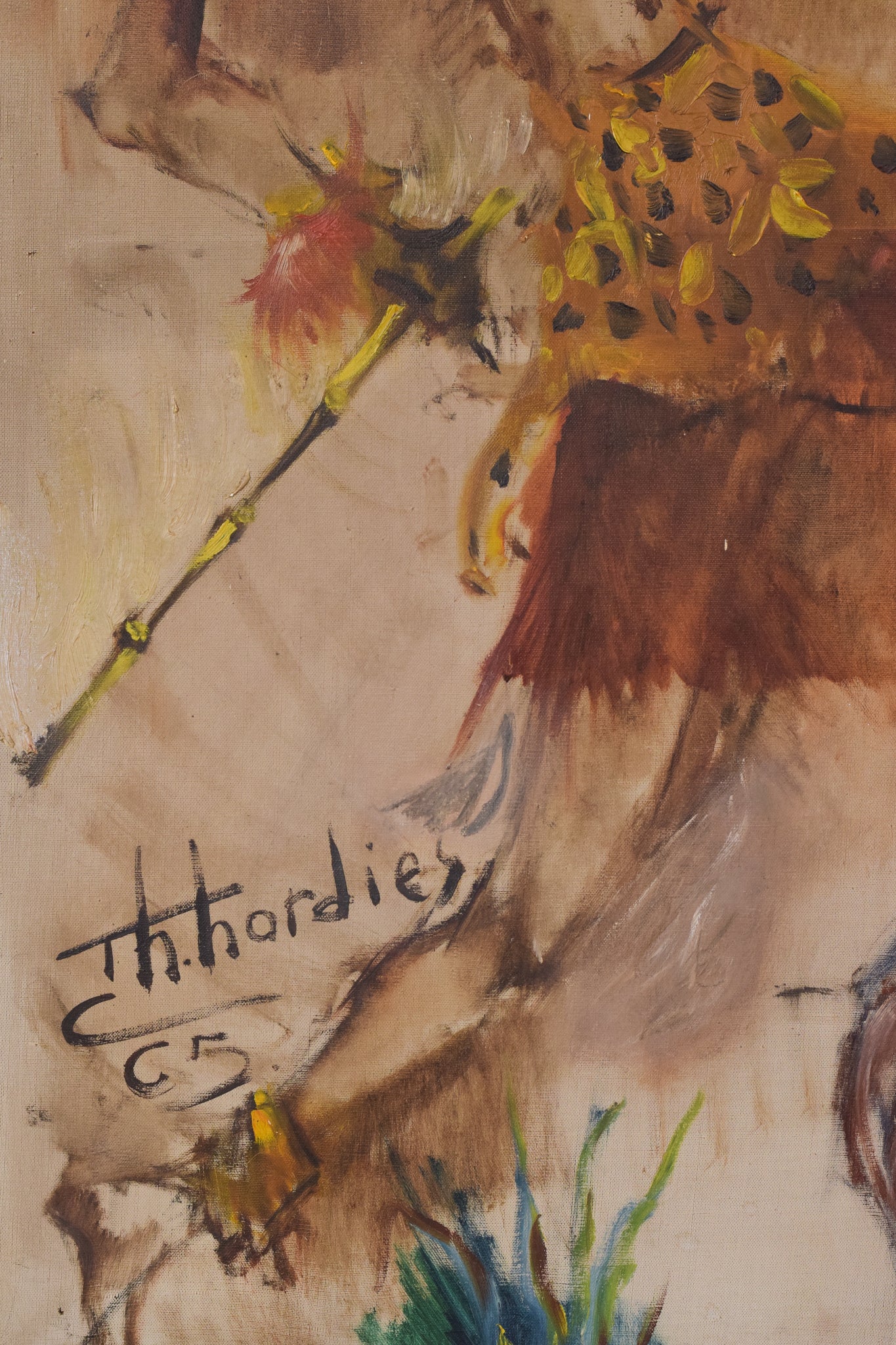 Artwork by Unknown, African Dancing Warrior with Cockerel, Made of Oil on canvas 