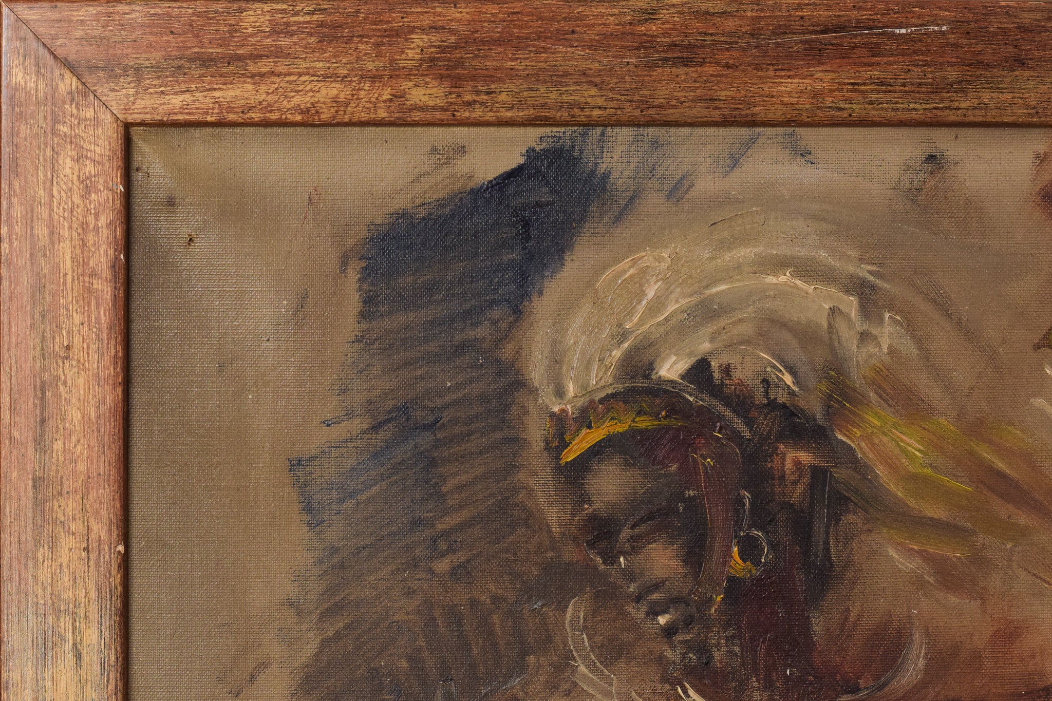 Artwork by Unknown, African Dancing Warrior with Cockerel, Made of Oil on canvas 