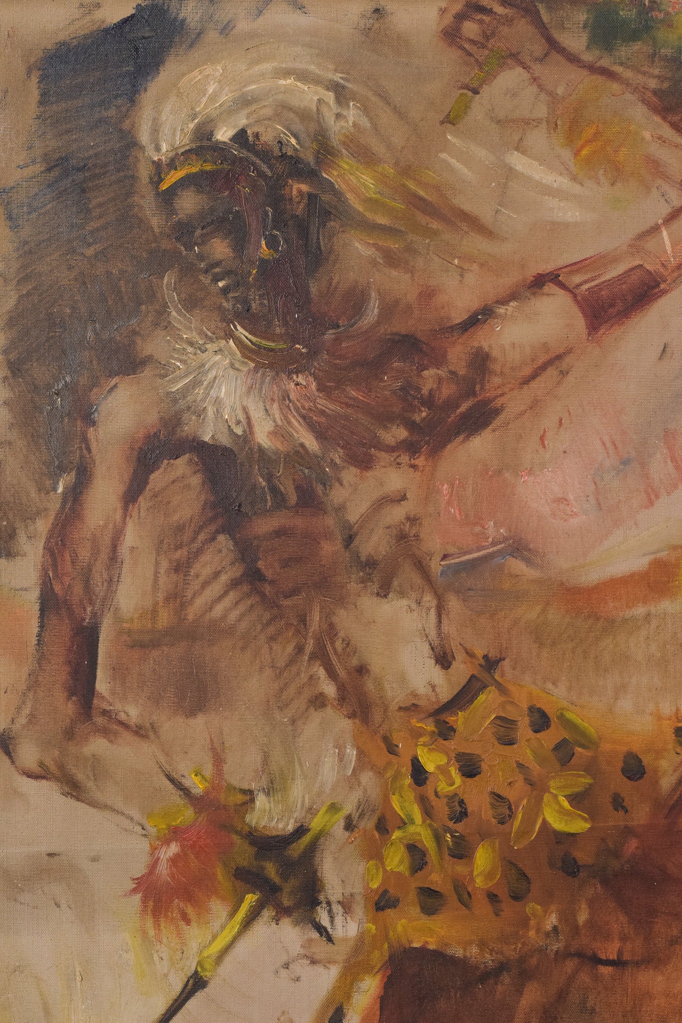 Artwork by Unknown, African Dancing Warrior with Cockerel, Made of Oil on canvas 
