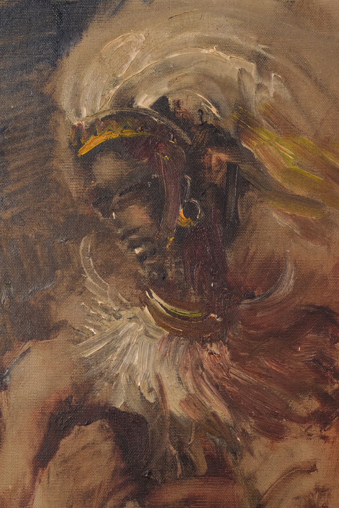 Artwork by Unknown, African Dancing Warrior with Cockerel, Made of Oil on canvas 