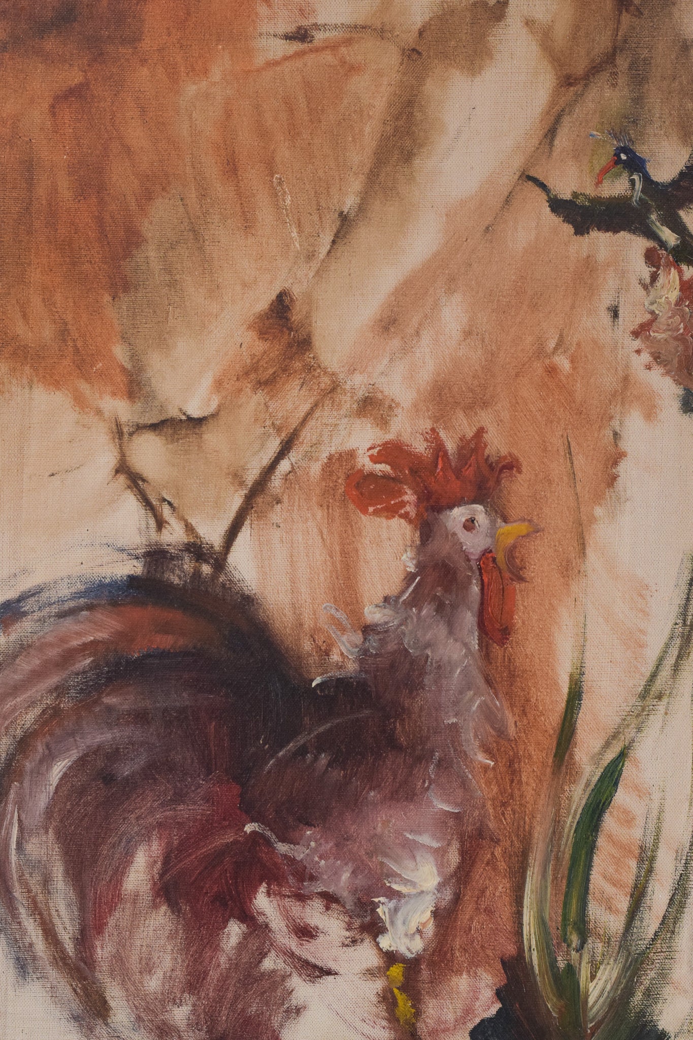 Artwork by Unknown, African Dancing Warrior with Cockerel, Made of Oil on canvas 