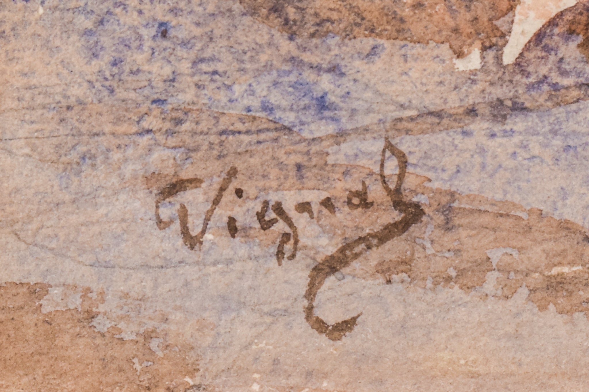 A watercolor painting of an archway in an old building. 