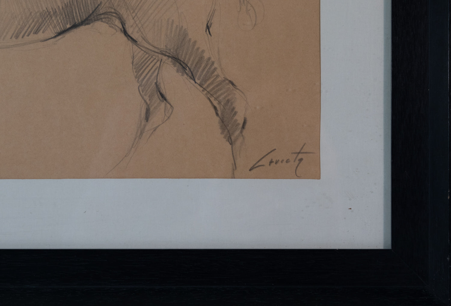 A drawing of a group of people riding horses.