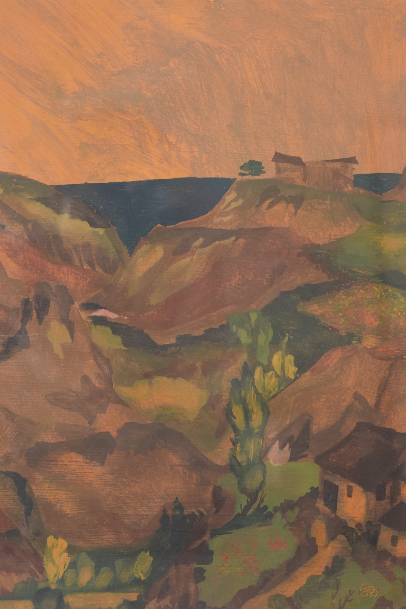 Artwork by Unknown, Coastal Landscape - Mountains, Made of Gouache 