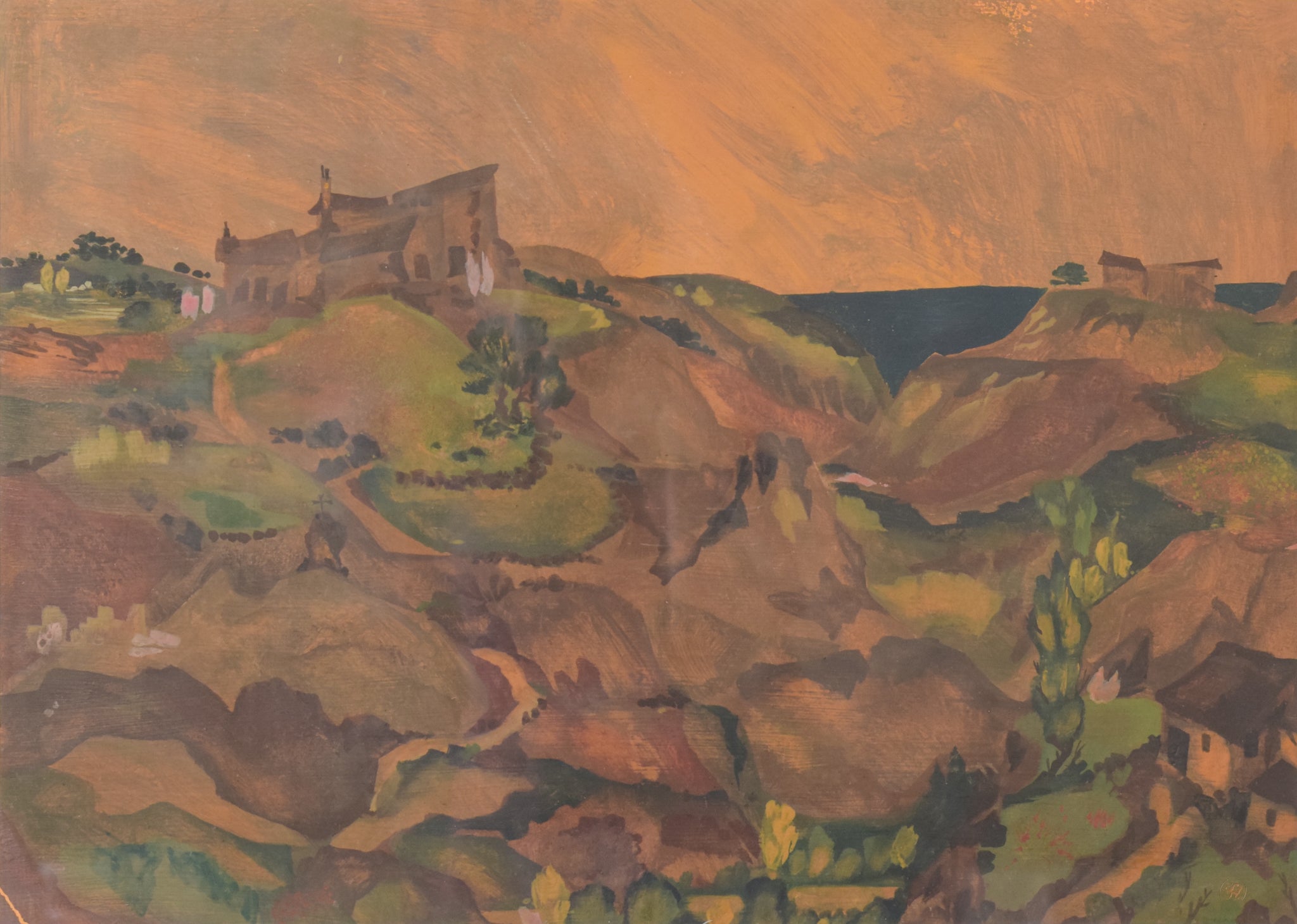 Artwork by Unknown, Coastal Landscape - Mountains, Made of Gouache 