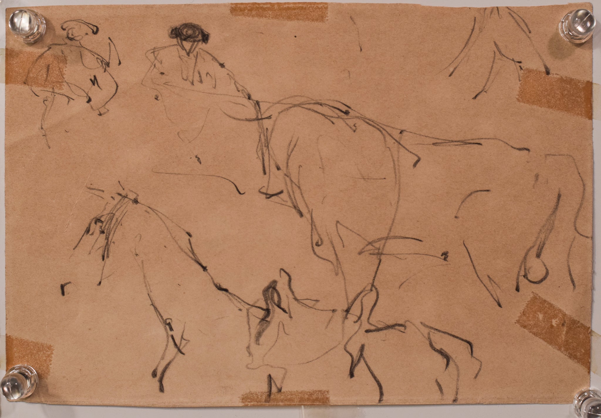 A group of six drawings of a man sitting on a horse.