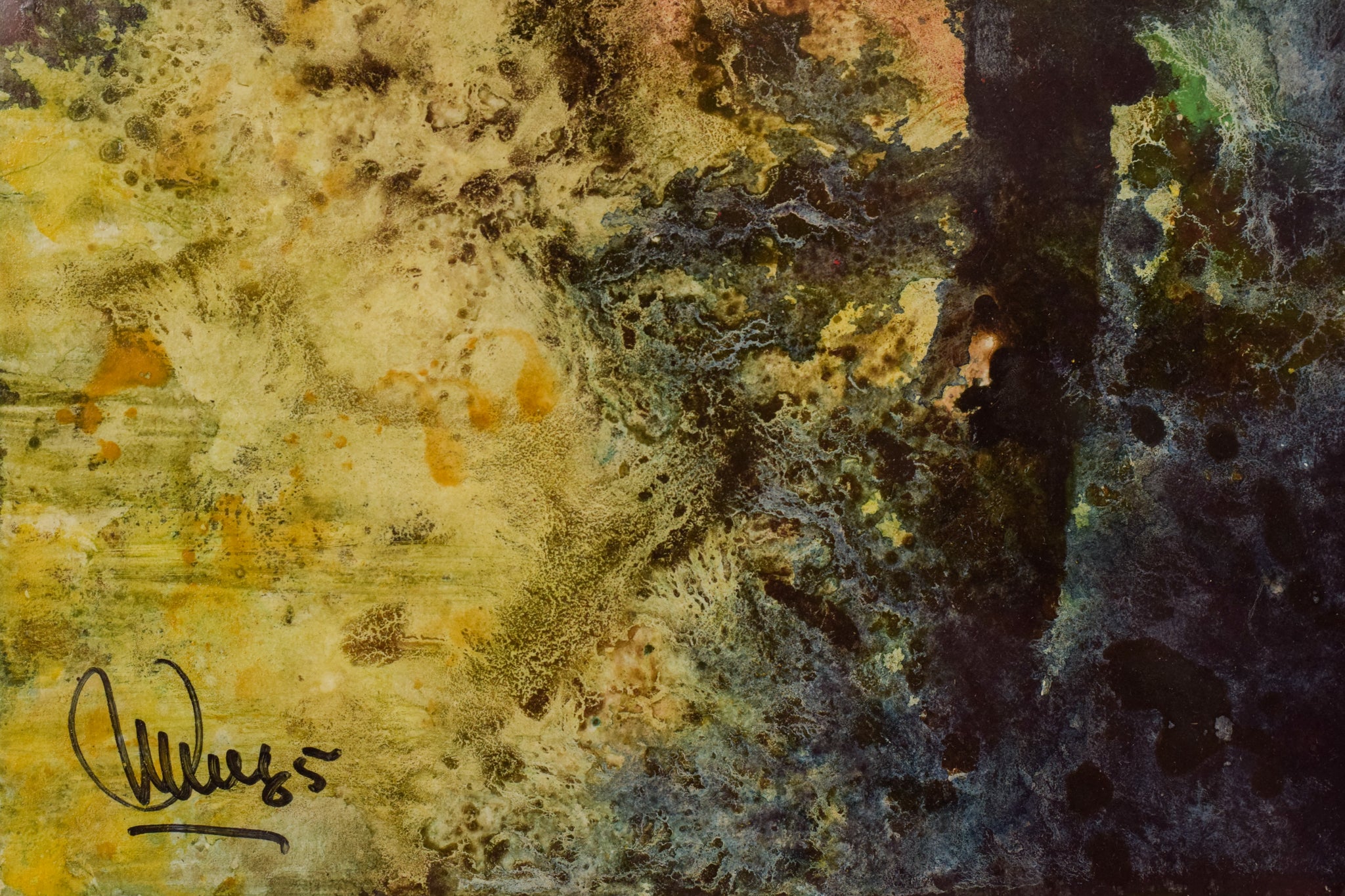 A painting of a tree in the middle of a forest.