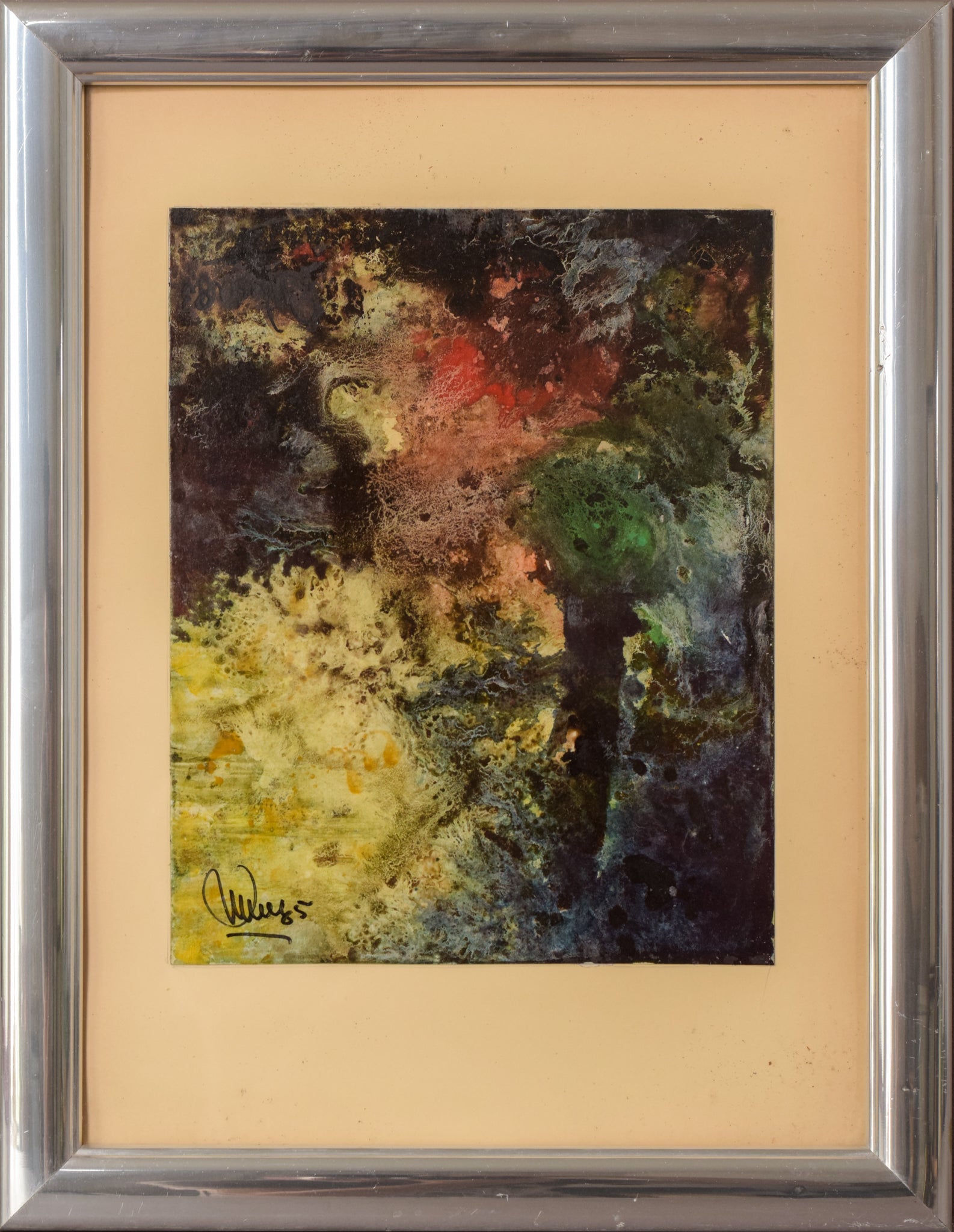 A painting of a tree in the middle of a forest.