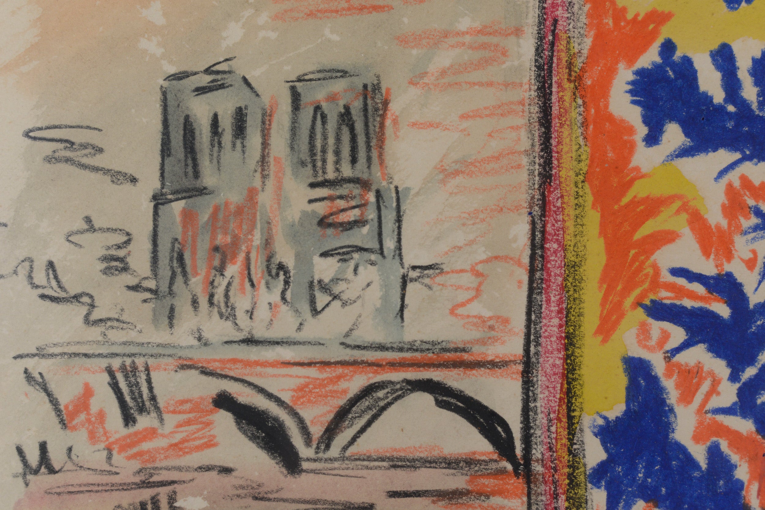 A drawing of a woman sitting in front of a mirror.