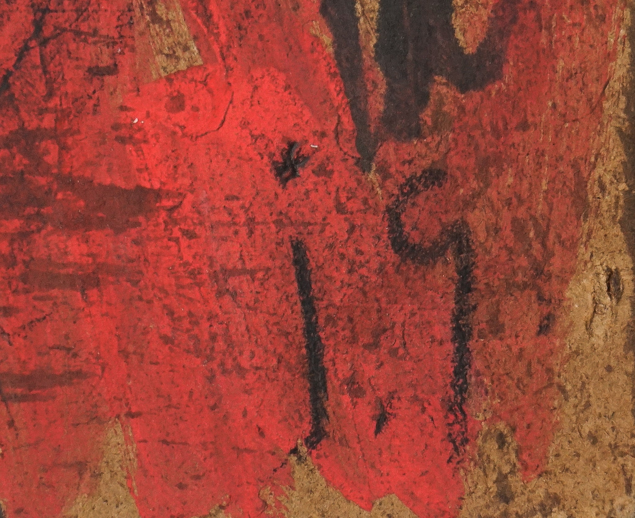 A drawing of a man with a red and green face.