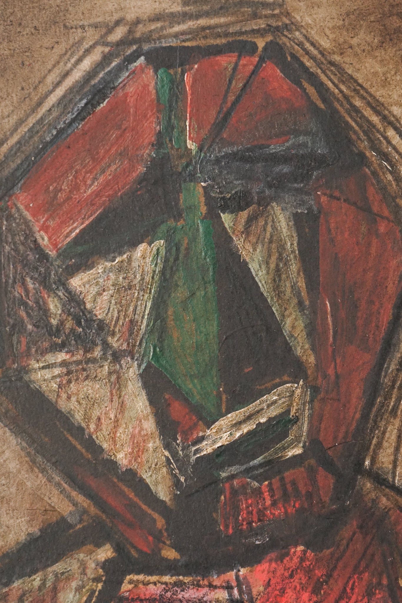 A drawing of a man with a red and green face.